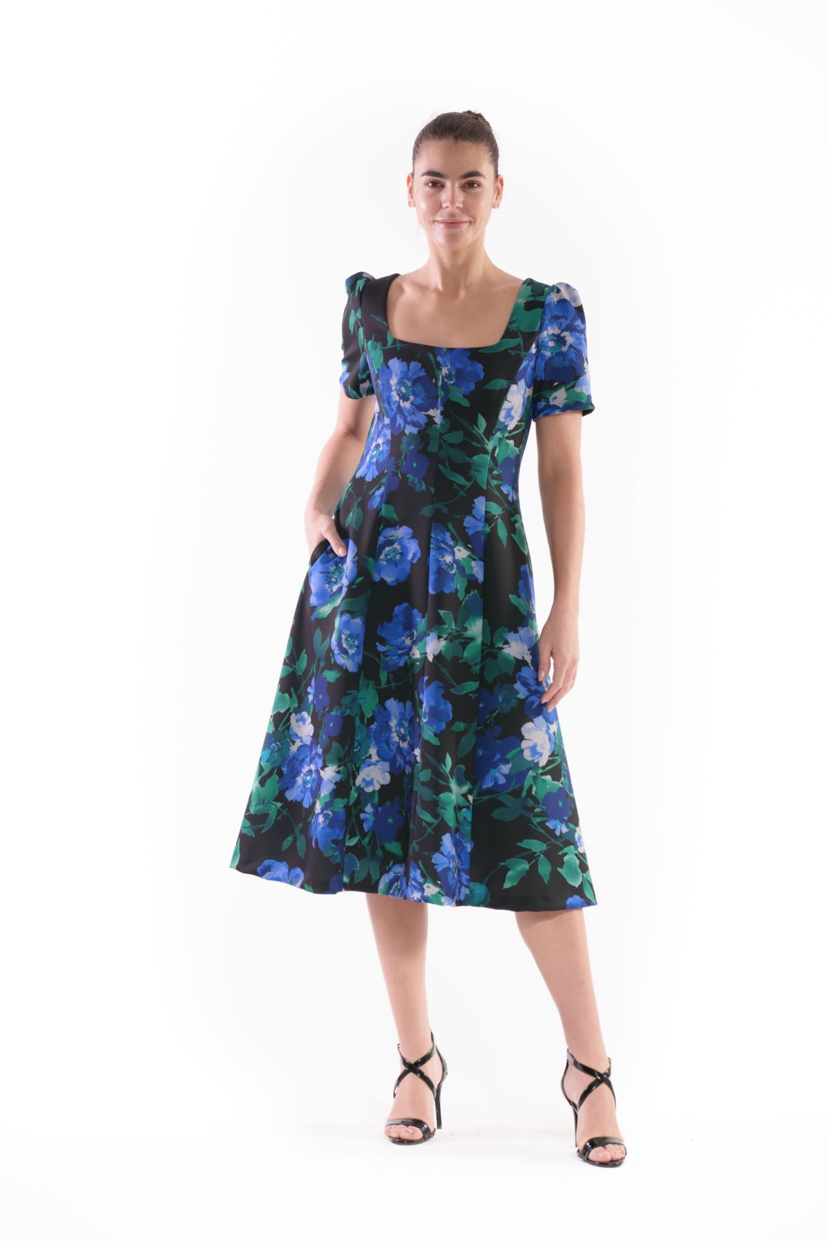 PUFF SHOULDER MIDI DRESS