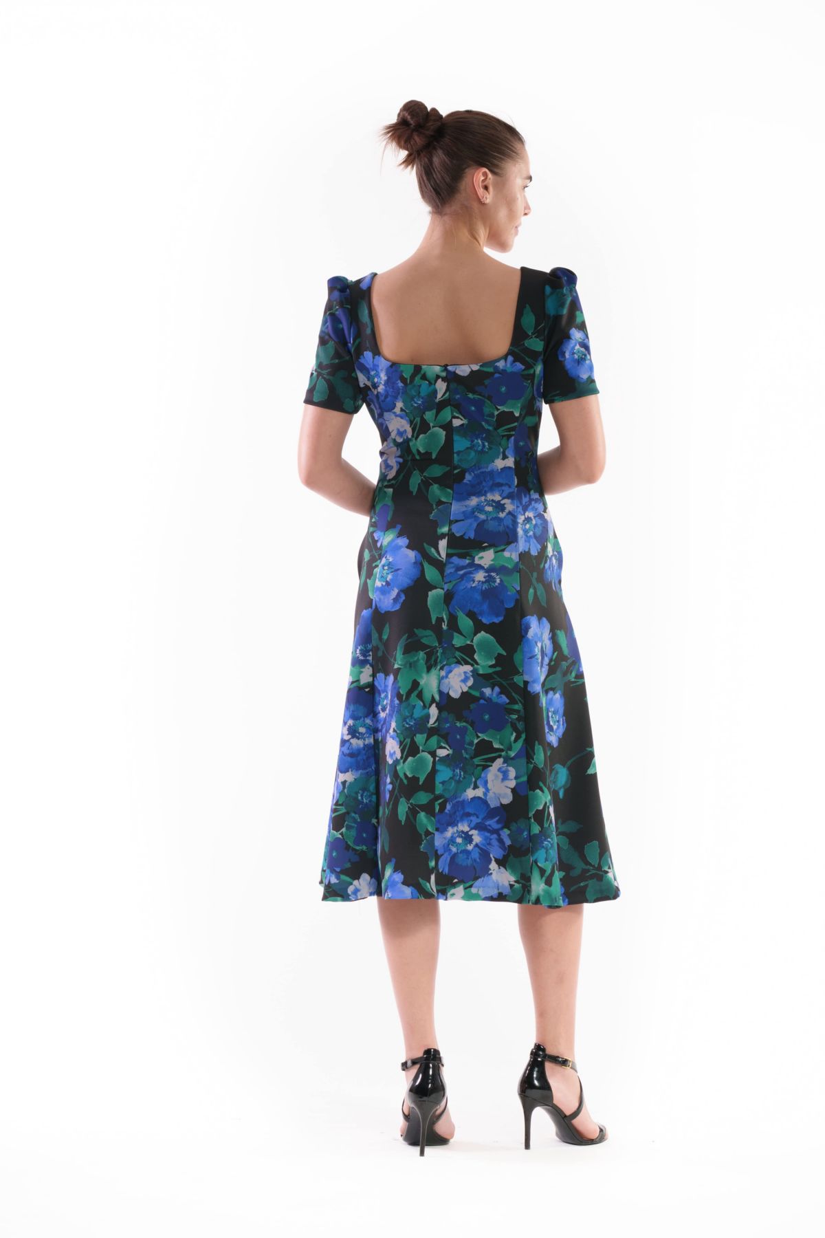 PUFF SHOULDER MIDI DRESS