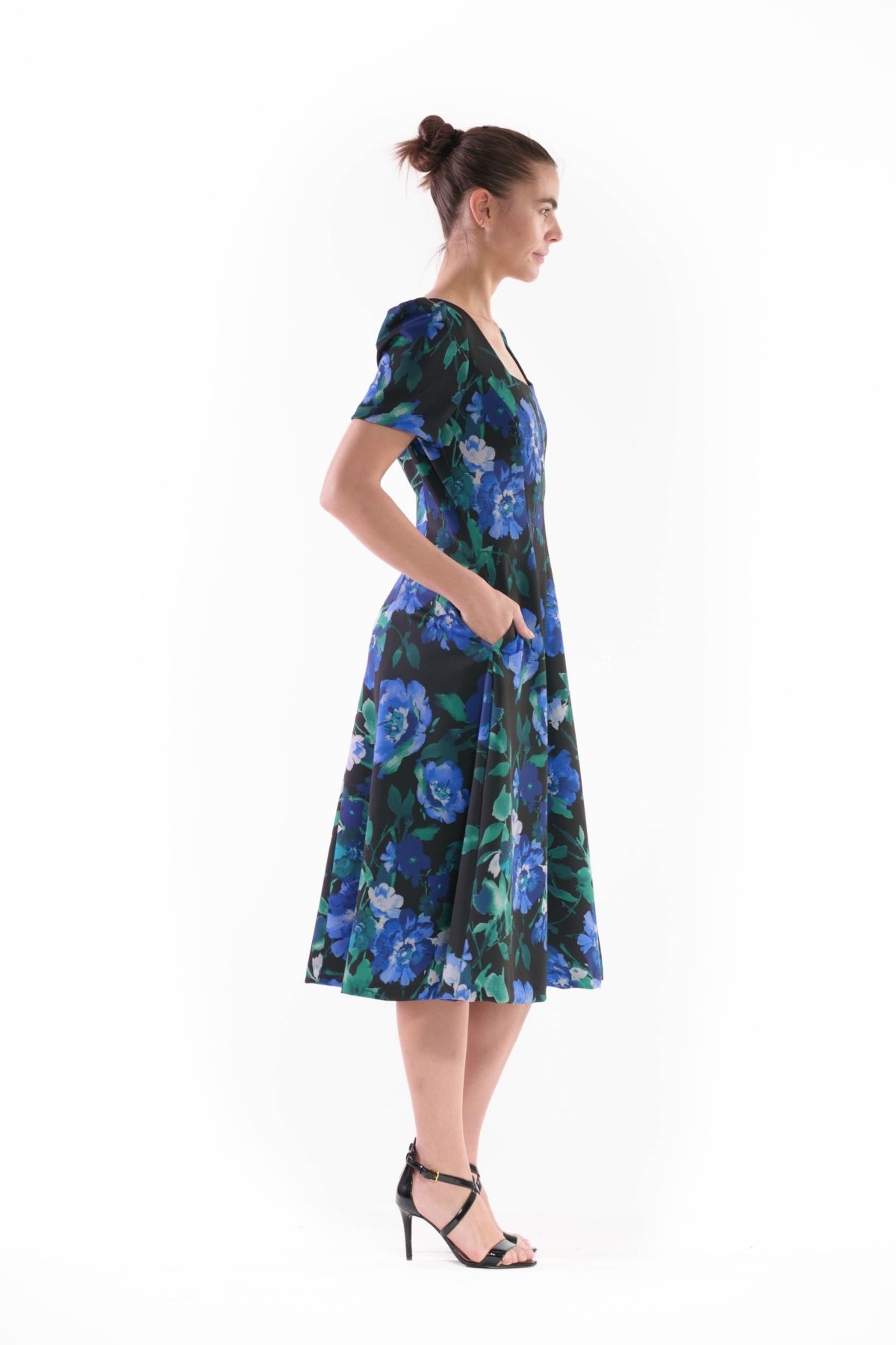 PUFF SHOULDER MIDI DRESS