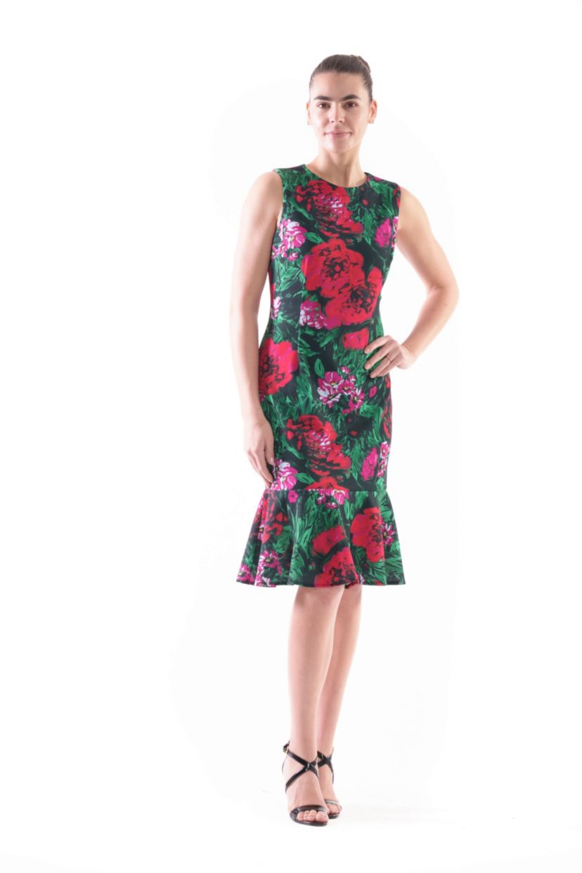 SCOOP NECK RUFFLE DRESS