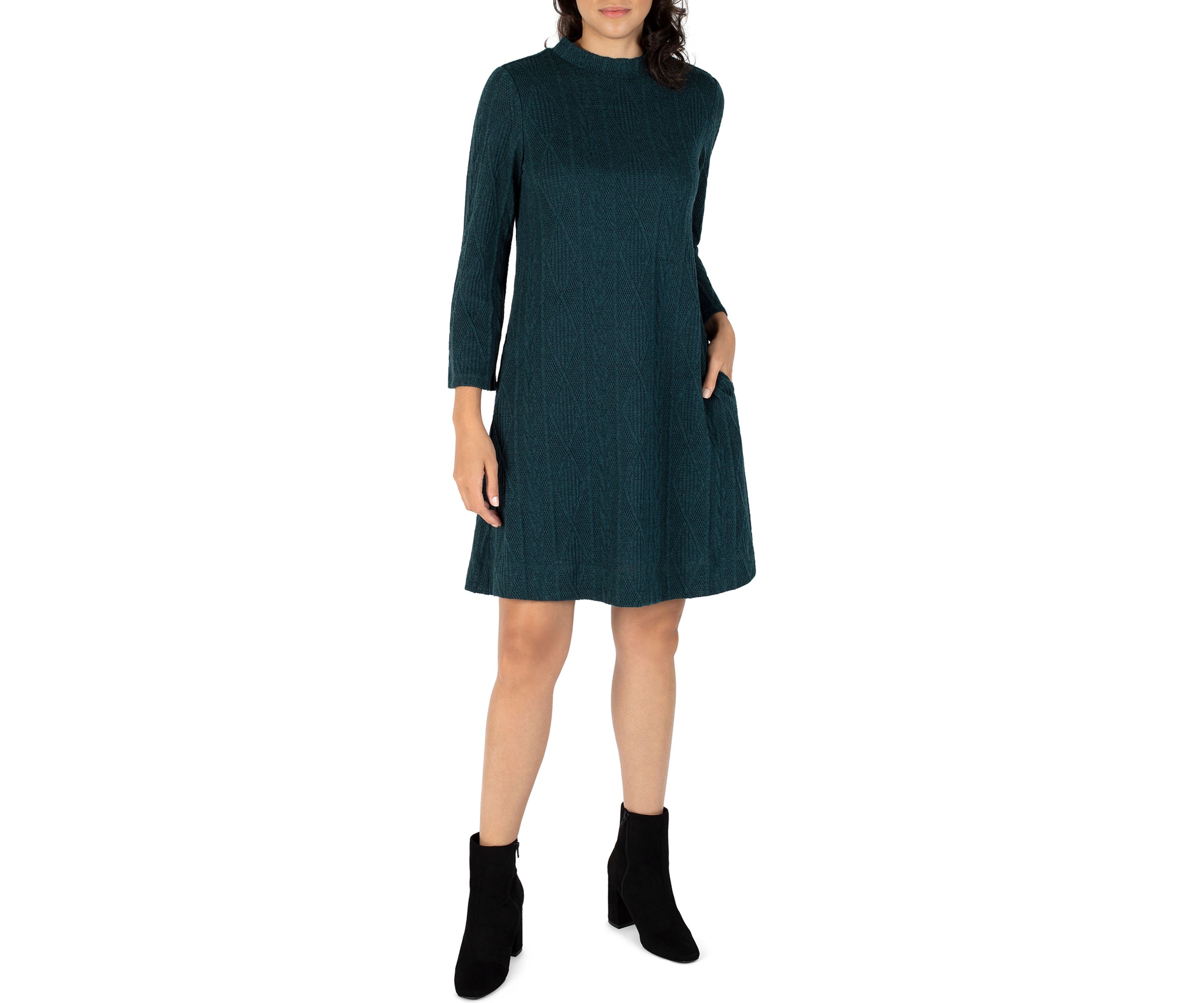 Womens Long Sleeve Mock Neck Diamond Knit Sweater Dress