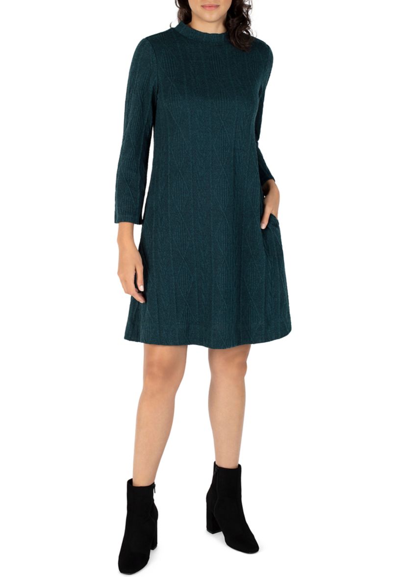 Womens Long Sleeve Mock Neck Diamond Knit Sweater Dress