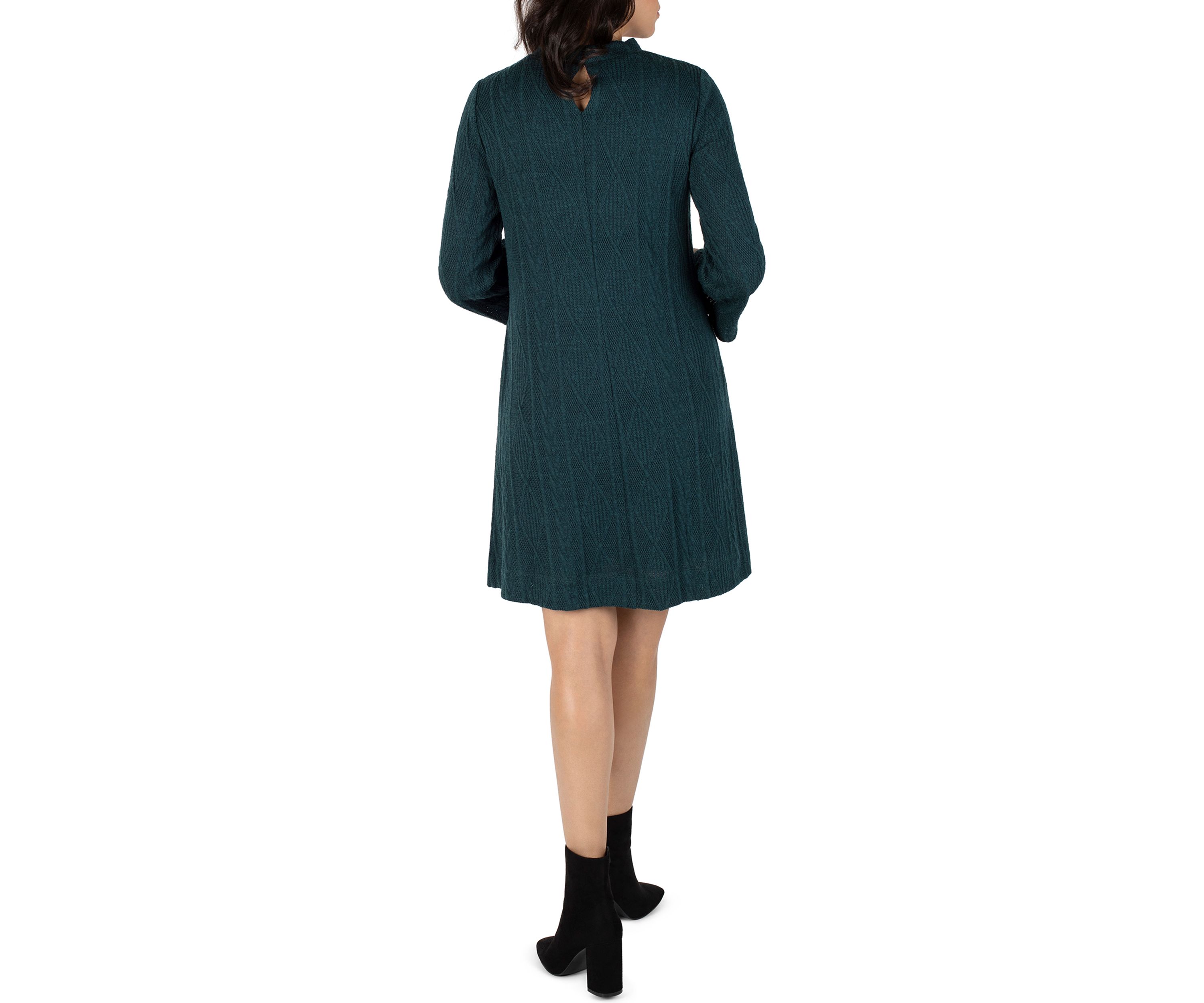 Womens Long Sleeve Mock Neck Diamond Knit Sweater Dress