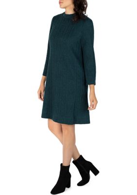 Women's Long Sleeve Mock Neck Diamond Knit Sweater Dress