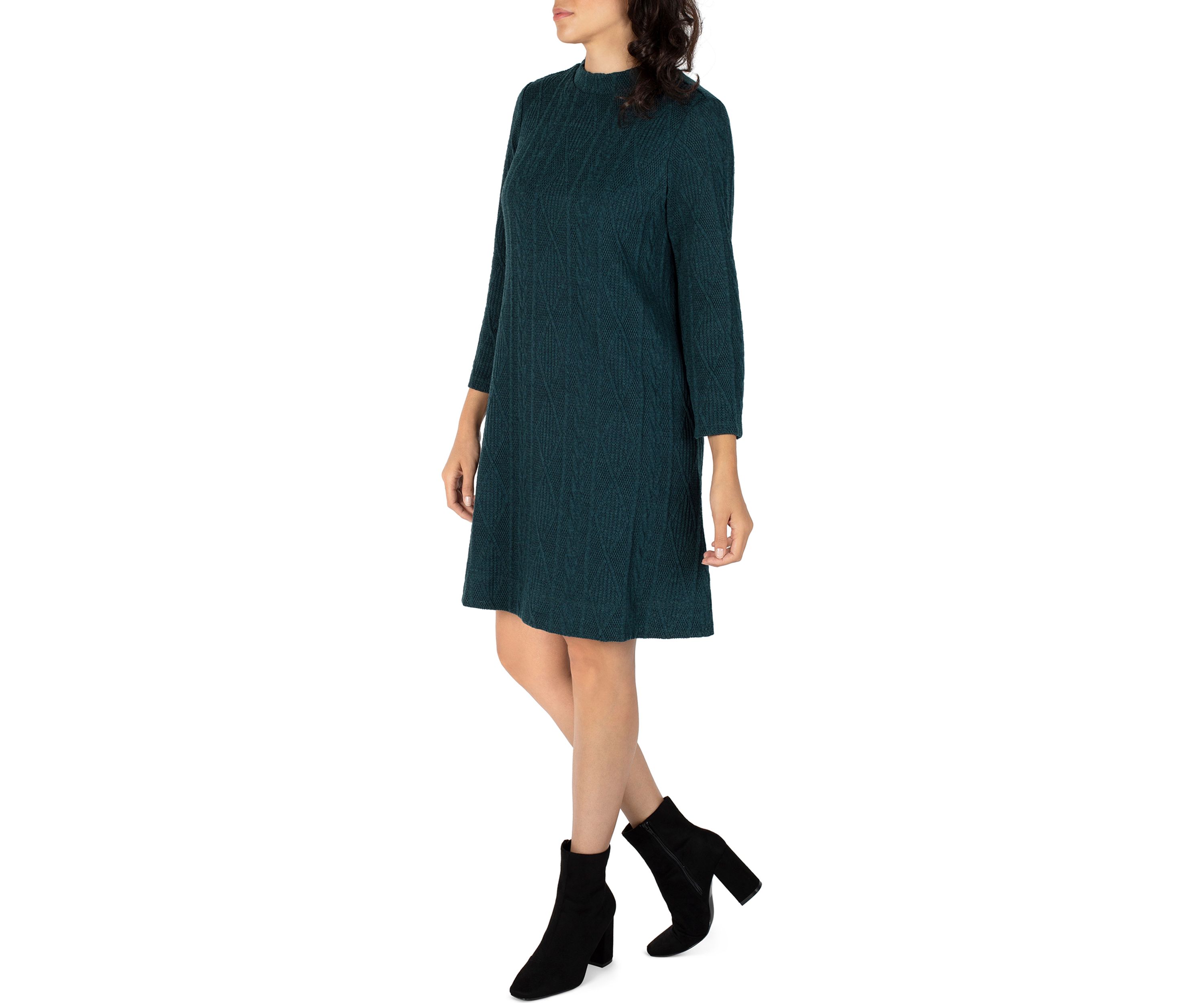 Womens Long Sleeve Mock Neck Diamond Knit Sweater Dress