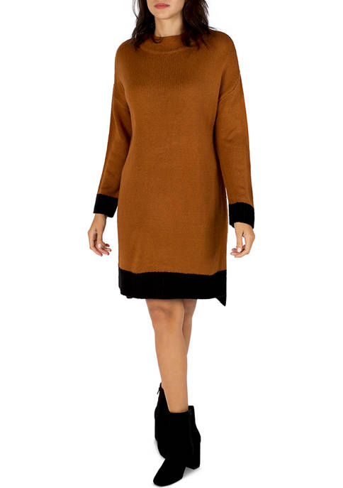 52seven Womens Long Sleeve Mock Neck Sweater Dress
