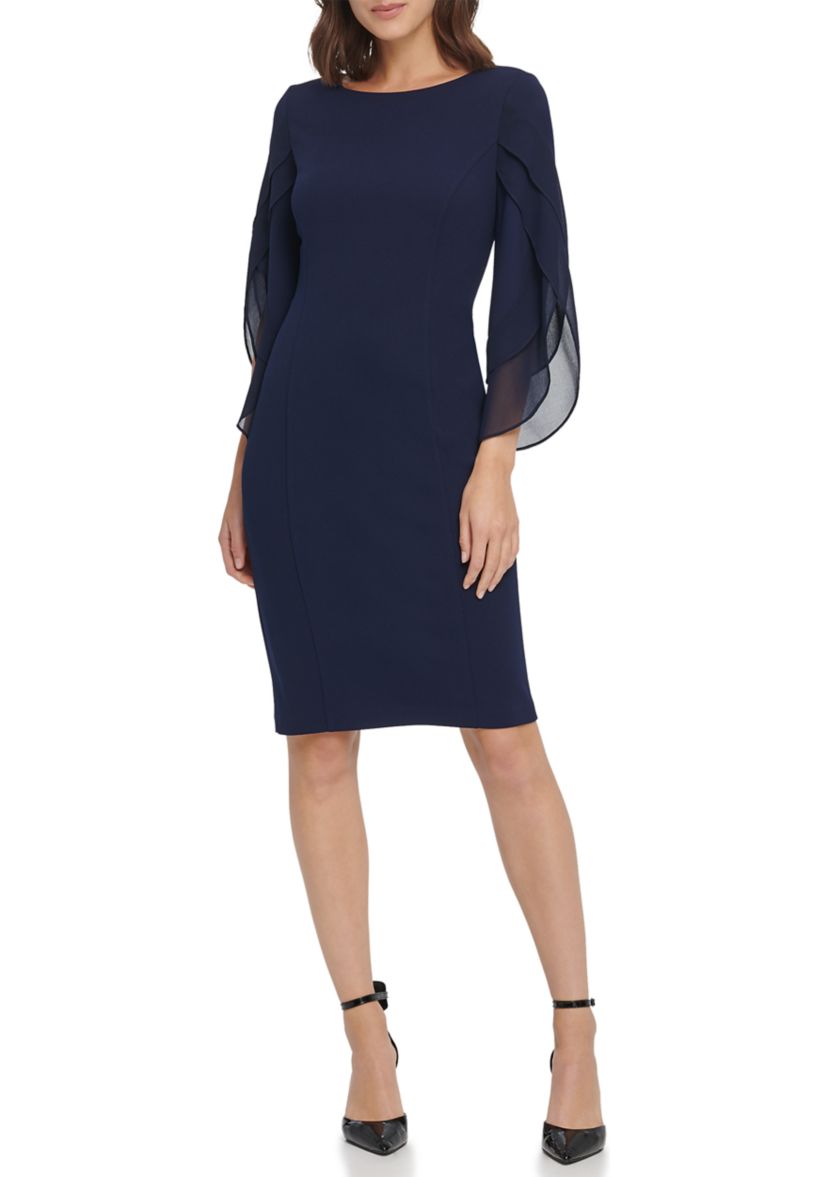 Womens Split Sleeve Solid Sheath Dress