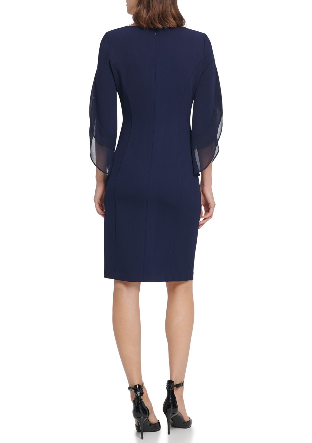 Womens Split Sleeve Solid Sheath Dress