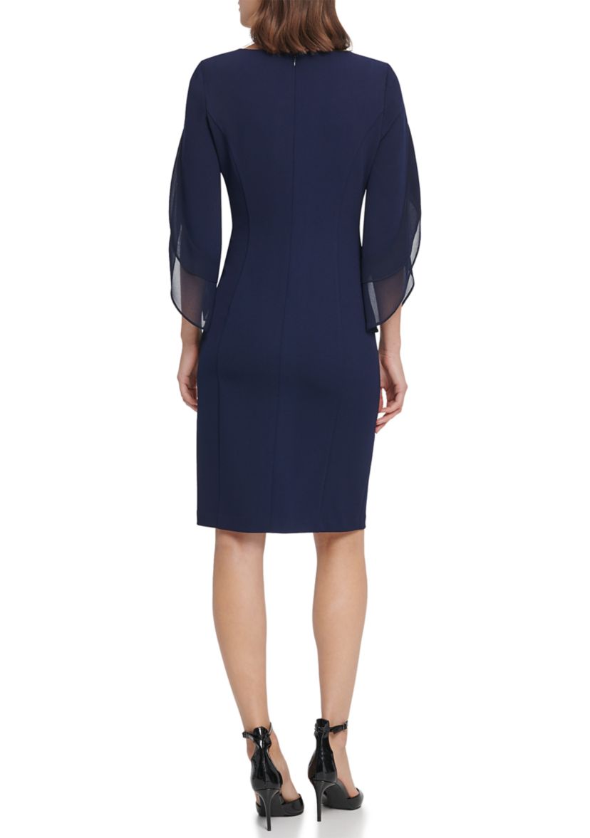 Womens Split Sleeve Solid Sheath Dress