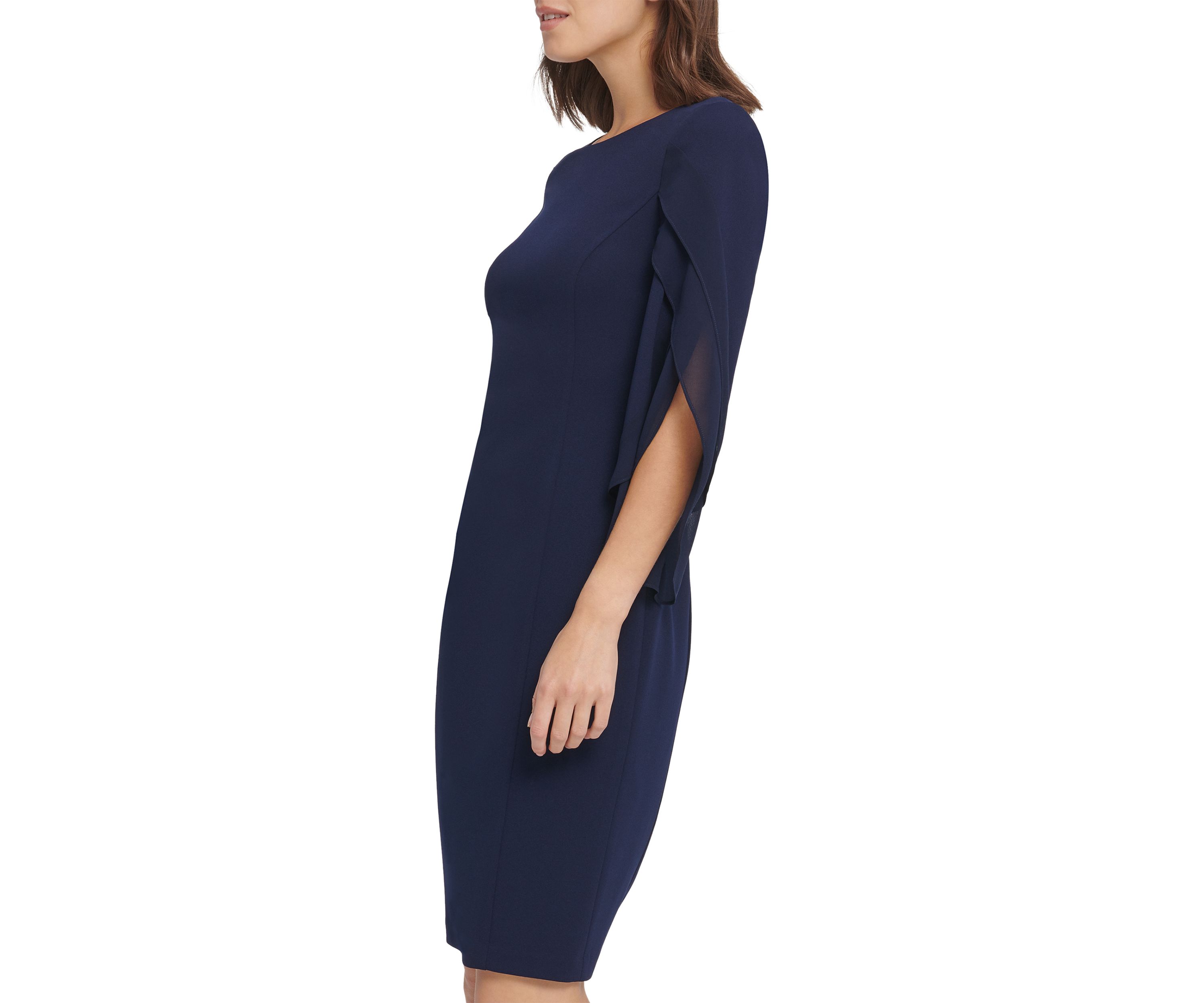 Womens Split Sleeve Solid Sheath Dress