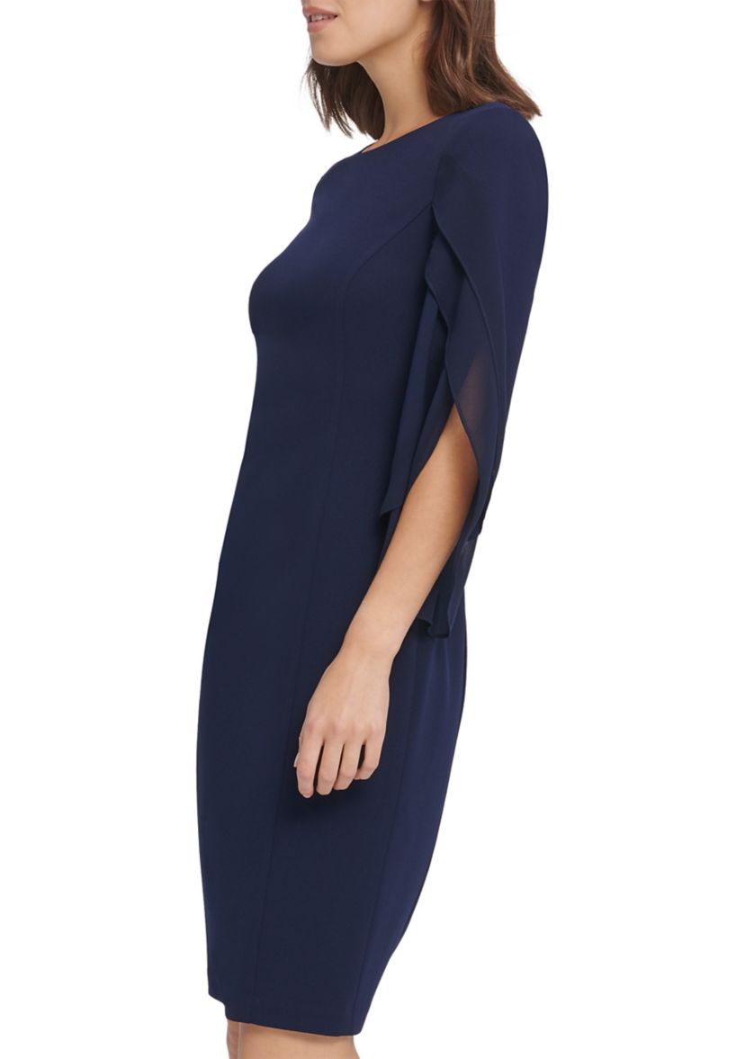 Womens Split Sleeve Solid Sheath Dress