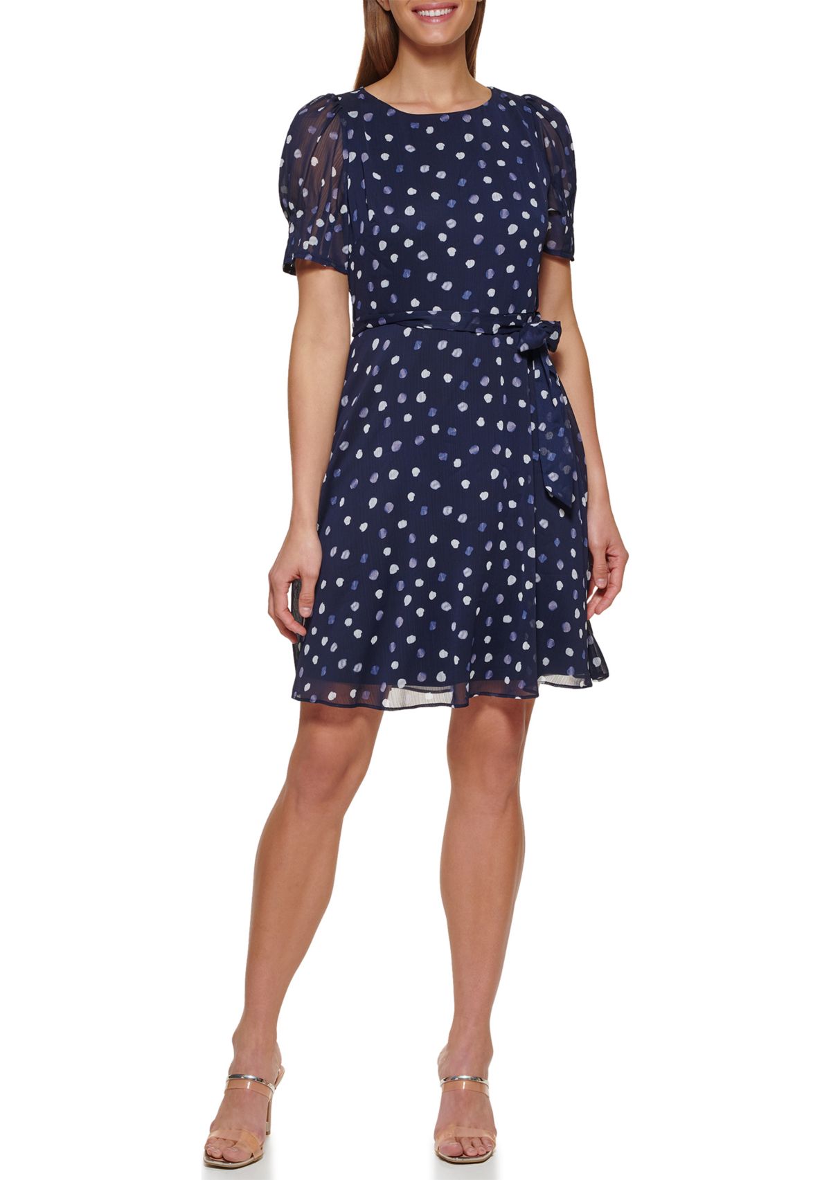 Womens V-Neck Flutter Sleeve Smocked Waist Midi Dress 