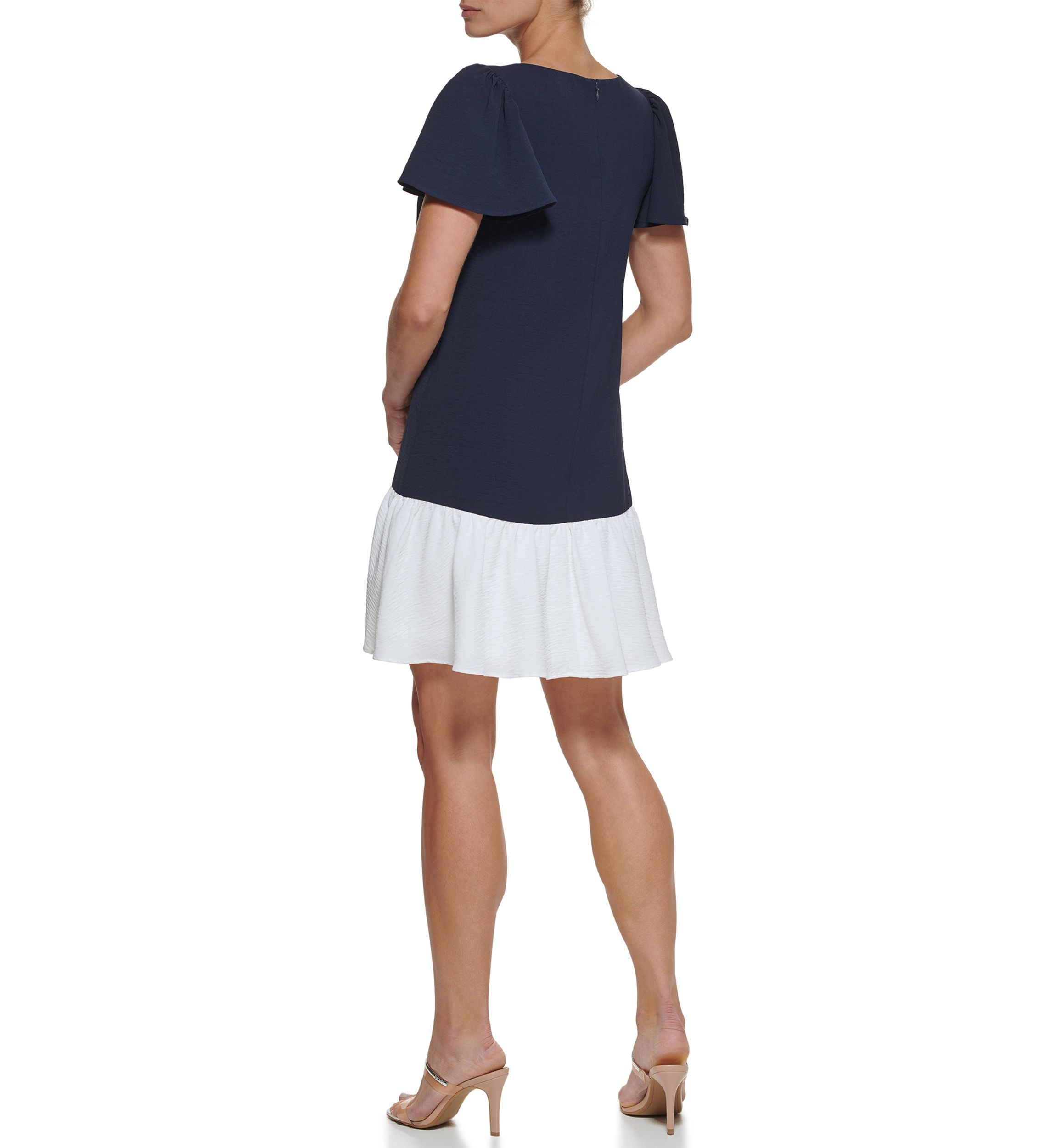 Short Sleeve Color Block Woven A-Line Dress