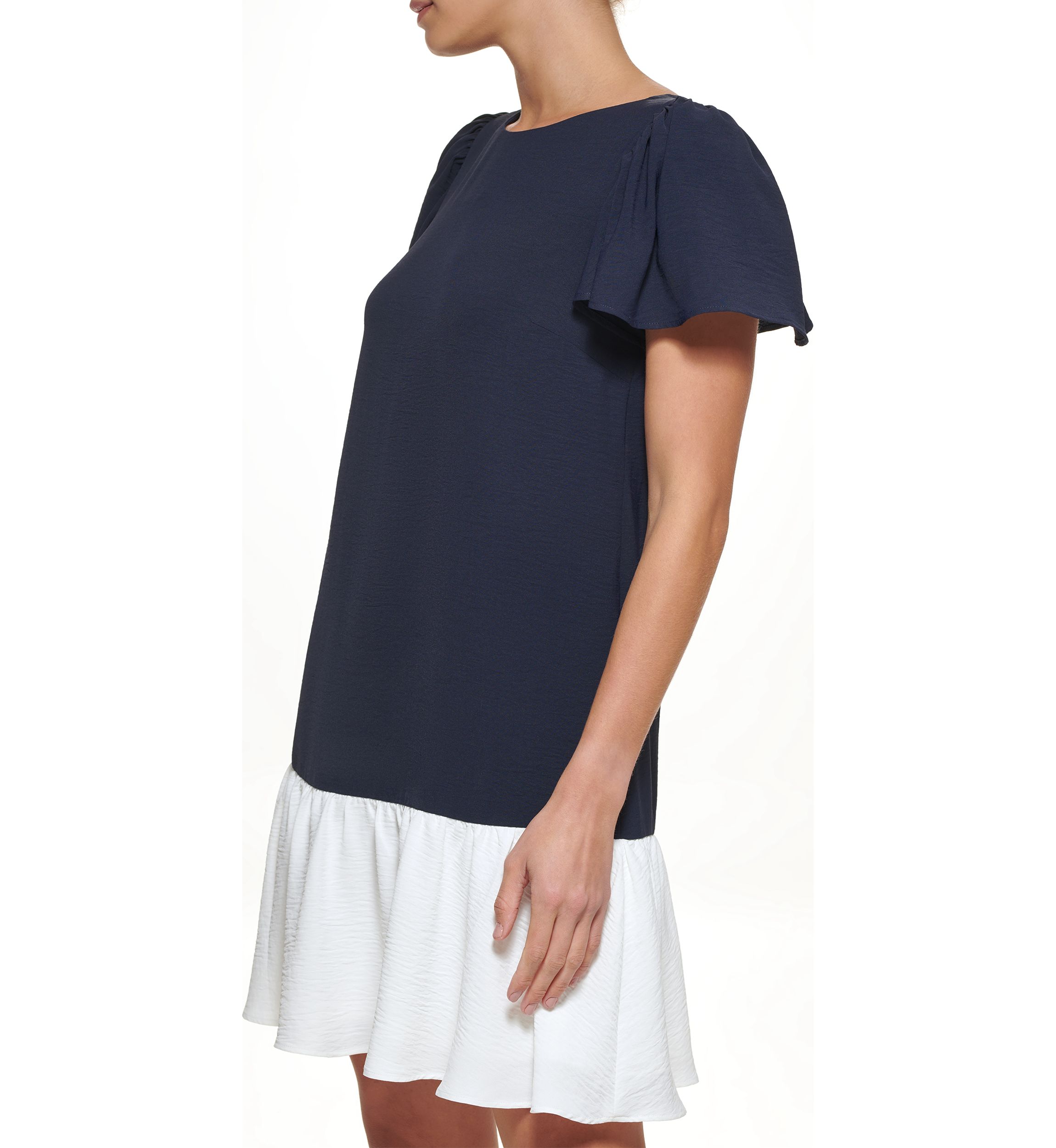 Short Sleeve Color Block Woven A-Line Dress