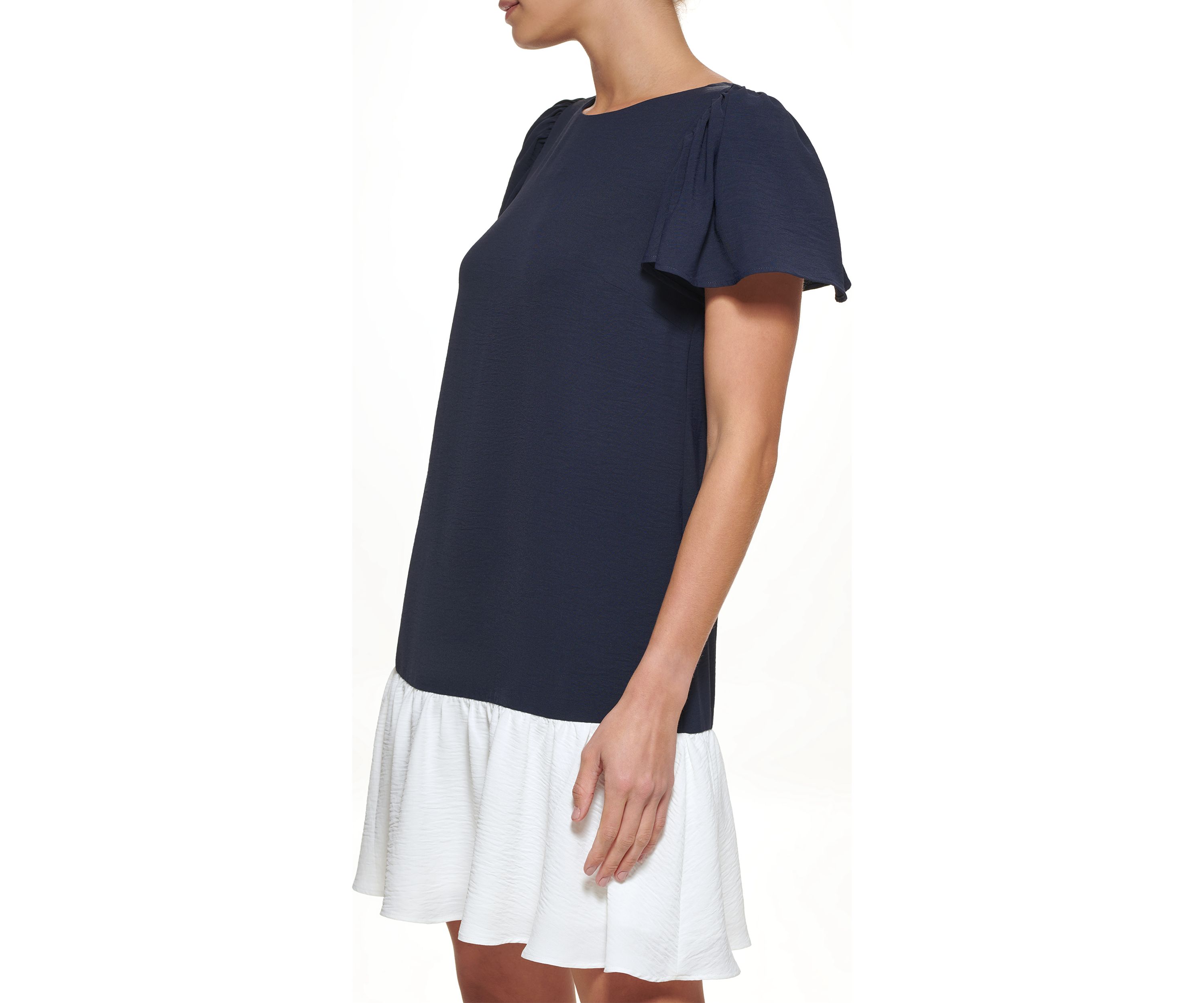 Short Sleeve Color Block Woven A-Line Dress
