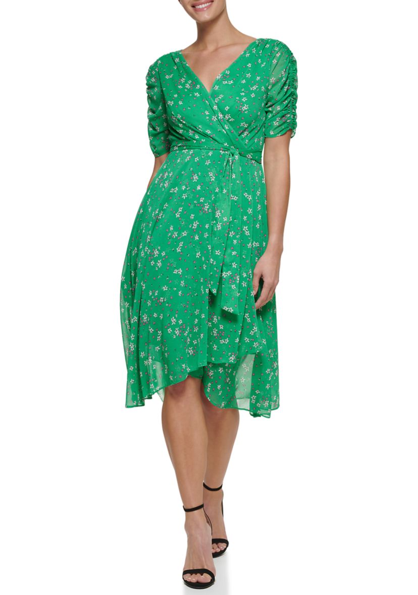 Womens Ruffled Tiered Trapeze Dress 