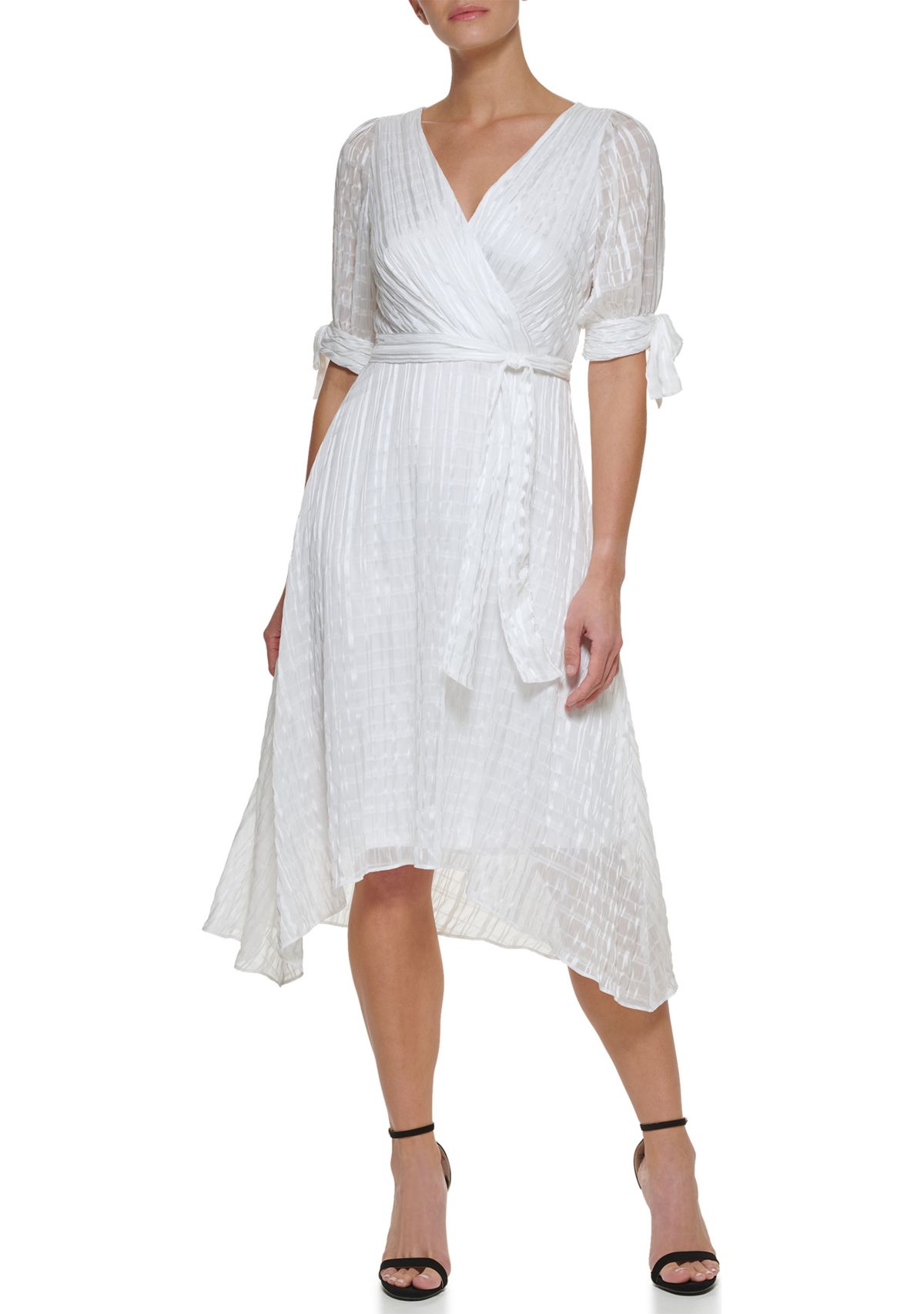 Womens Tie Sleeve V-Neck Faux Wrap Dress 