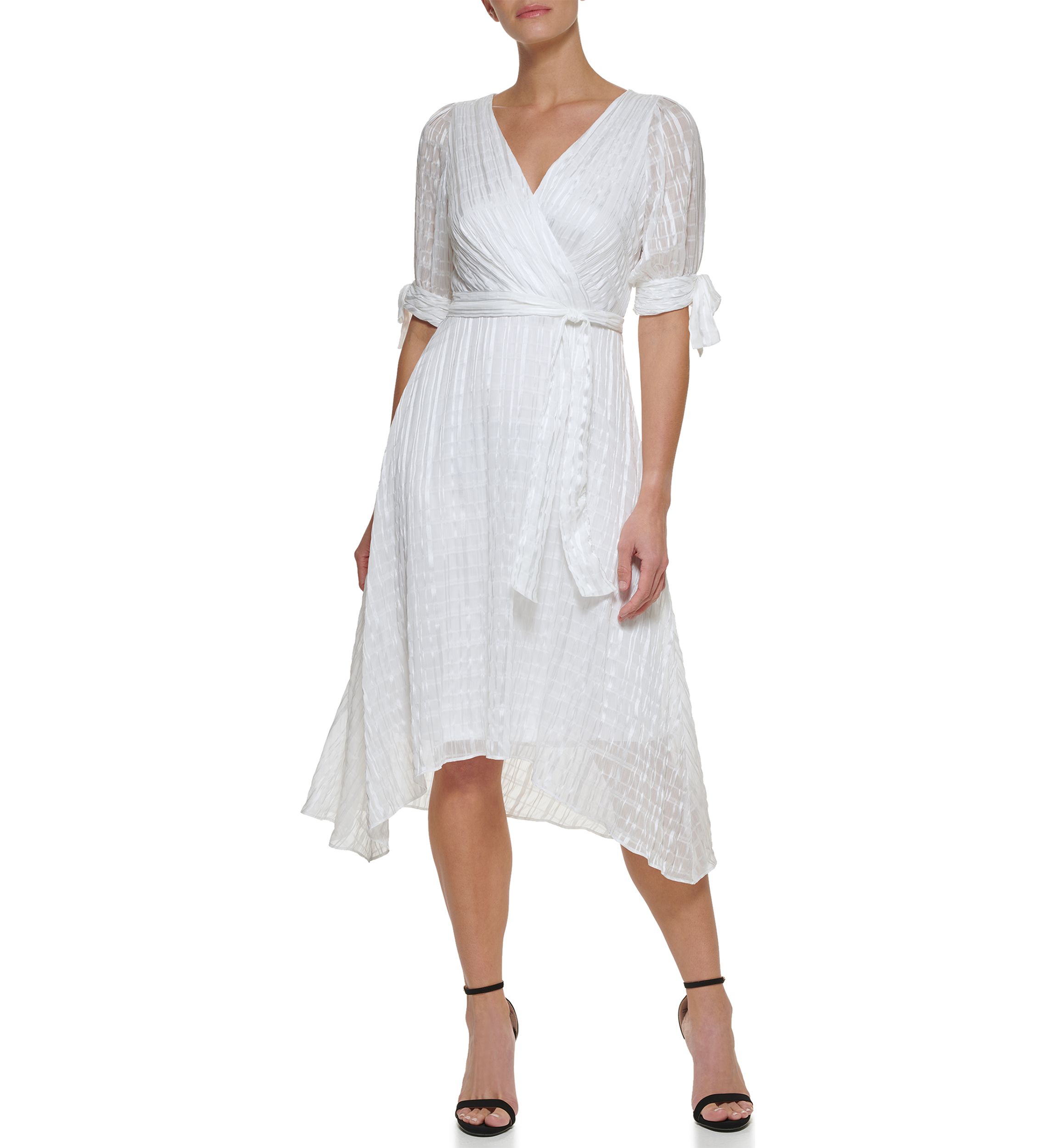 Womens Tie Sleeve V-Neck Faux Wrap Dress 