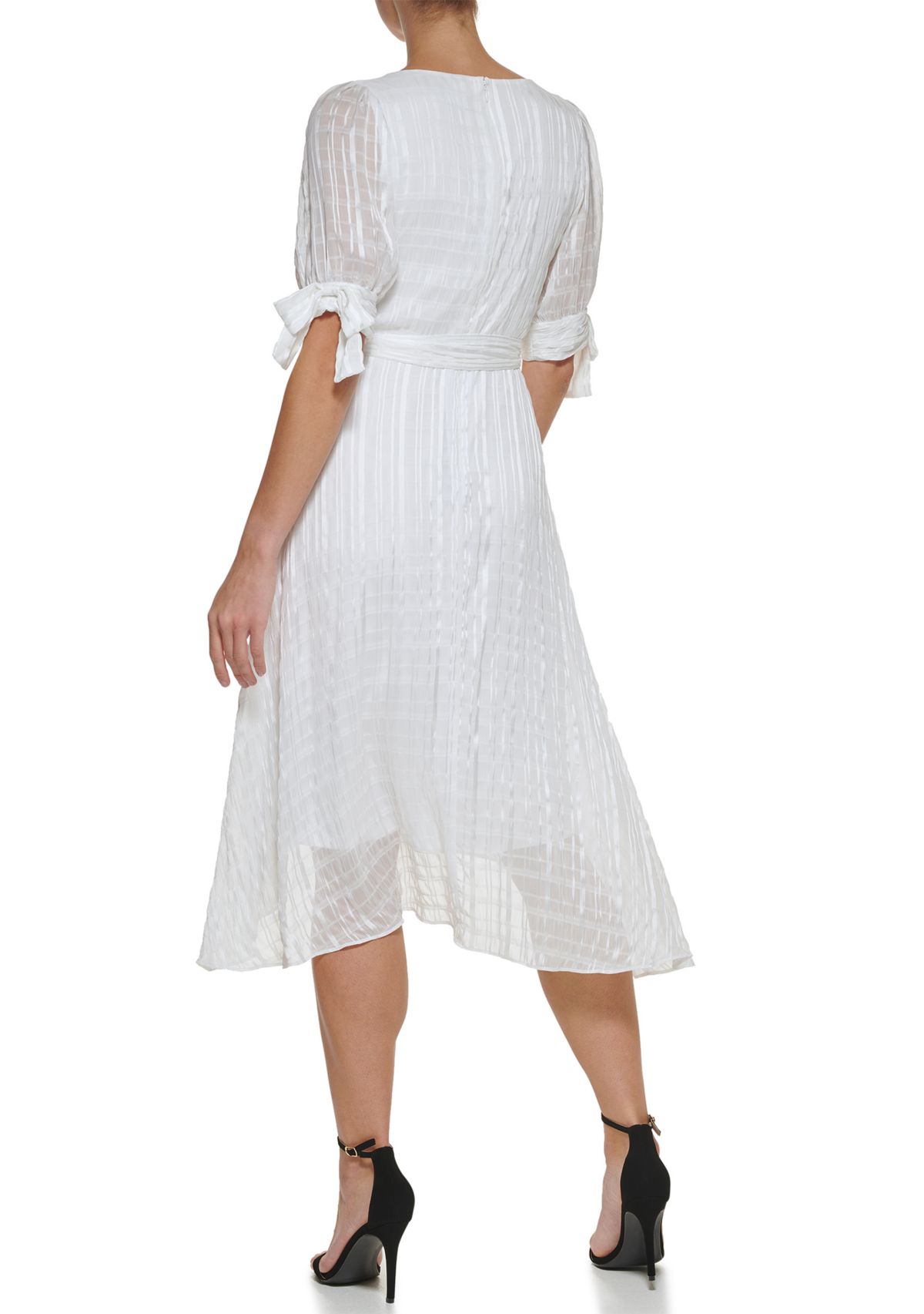 Womens Tie Sleeve V-Neck Faux Wrap Dress 