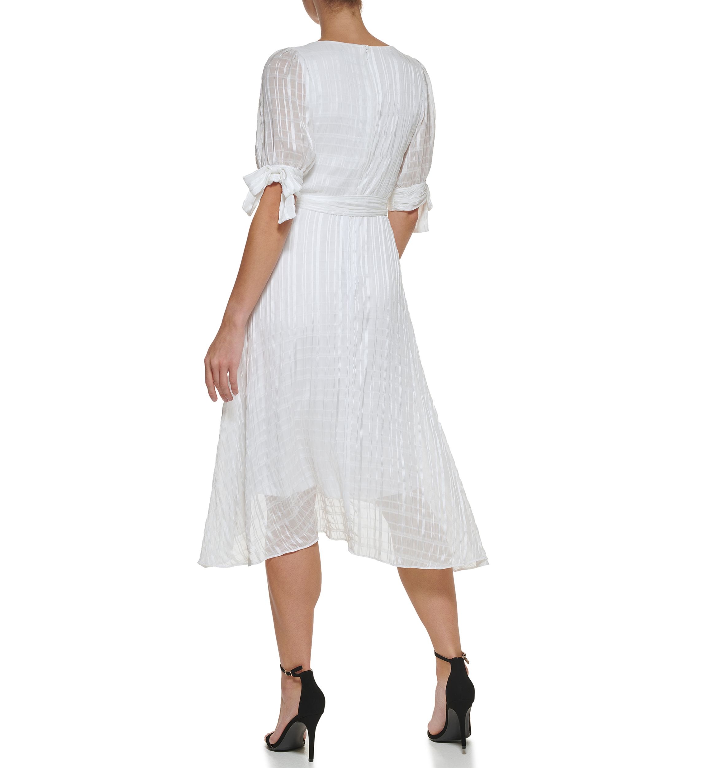 Womens Tie Sleeve V-Neck Faux Wrap Dress 