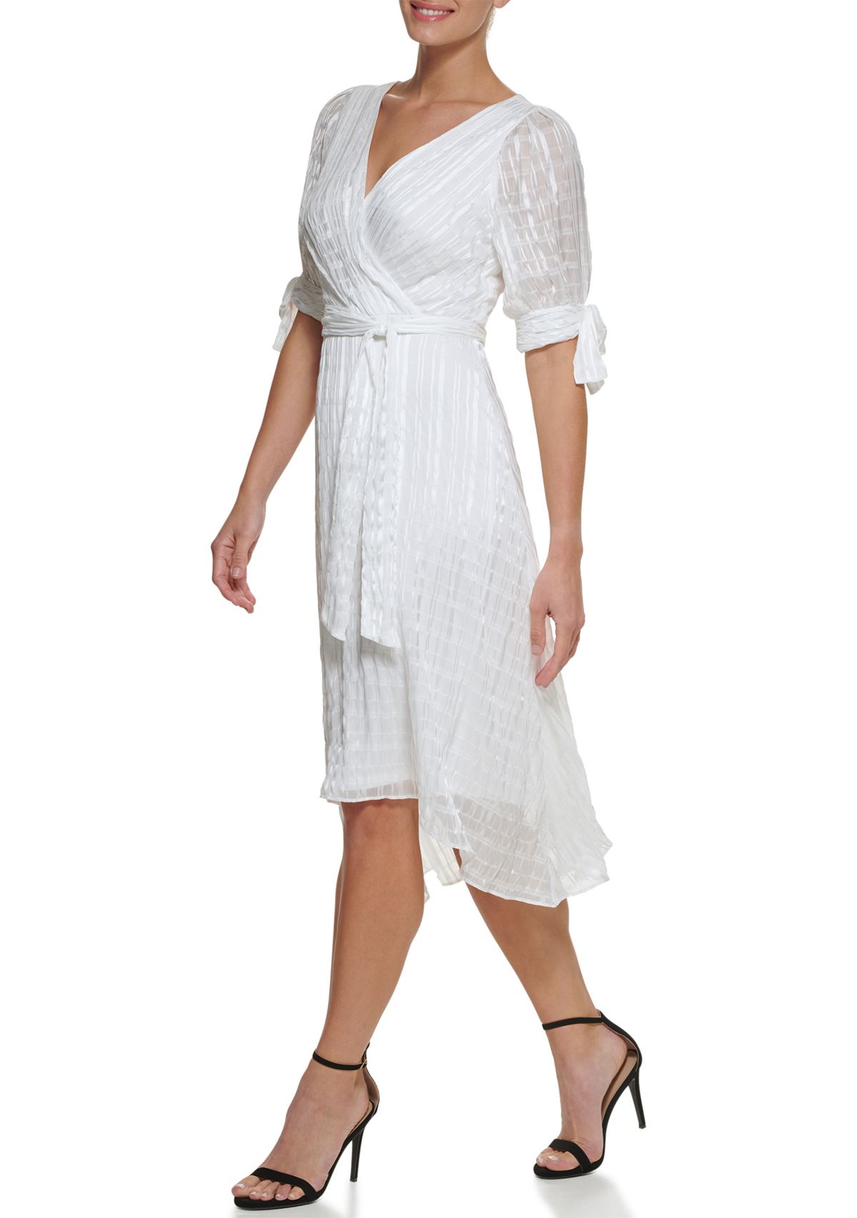 Womens Tie Sleeve V-Neck Faux Wrap Dress 