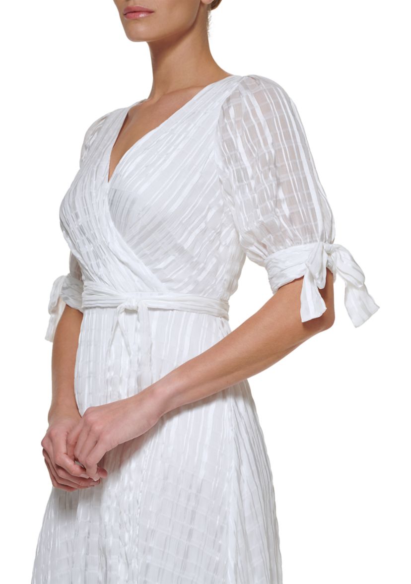 Womens Tie Sleeve V-Neck Faux Wrap Dress 