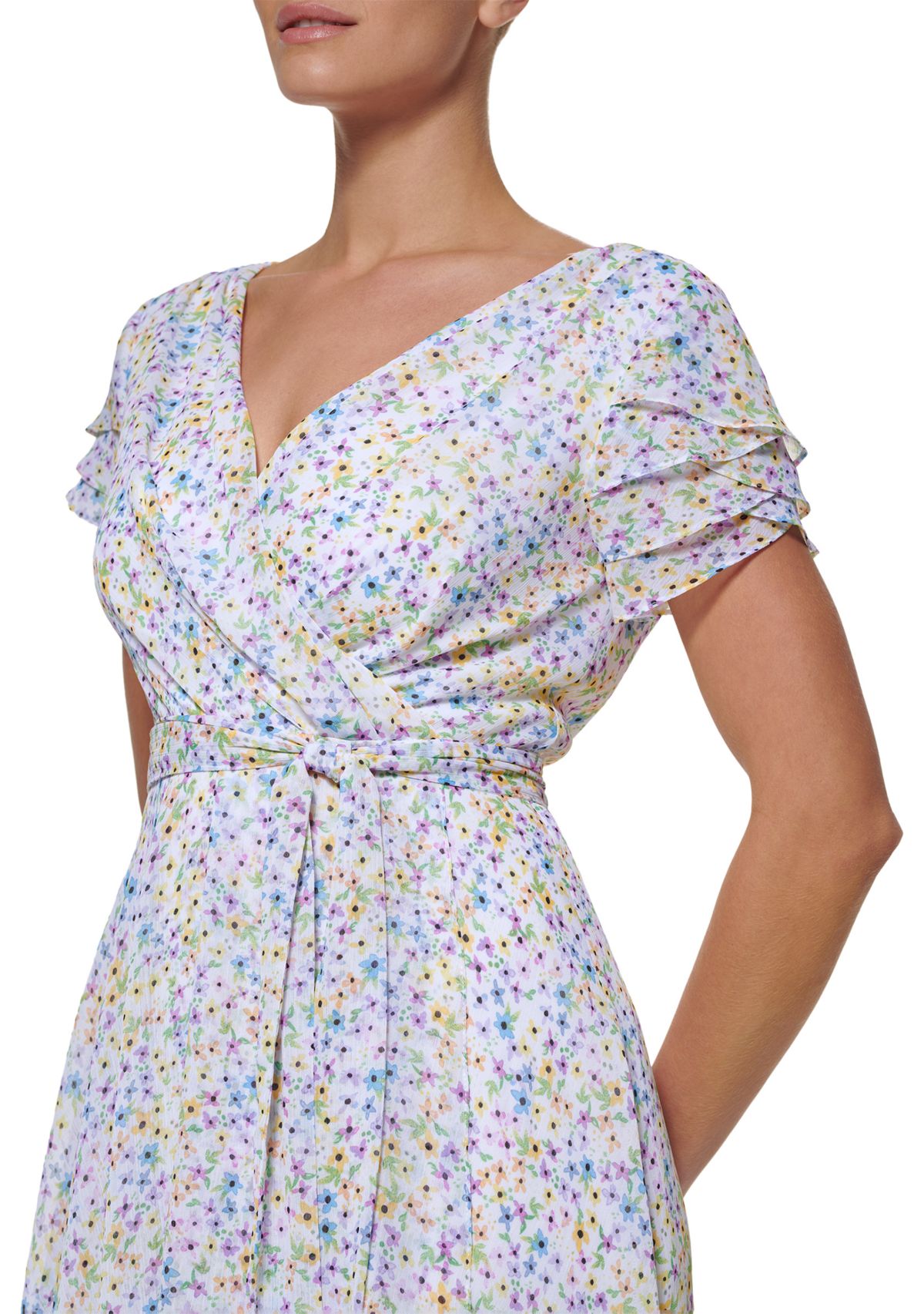 Womens Floral Midi Dress with Tie Waist 