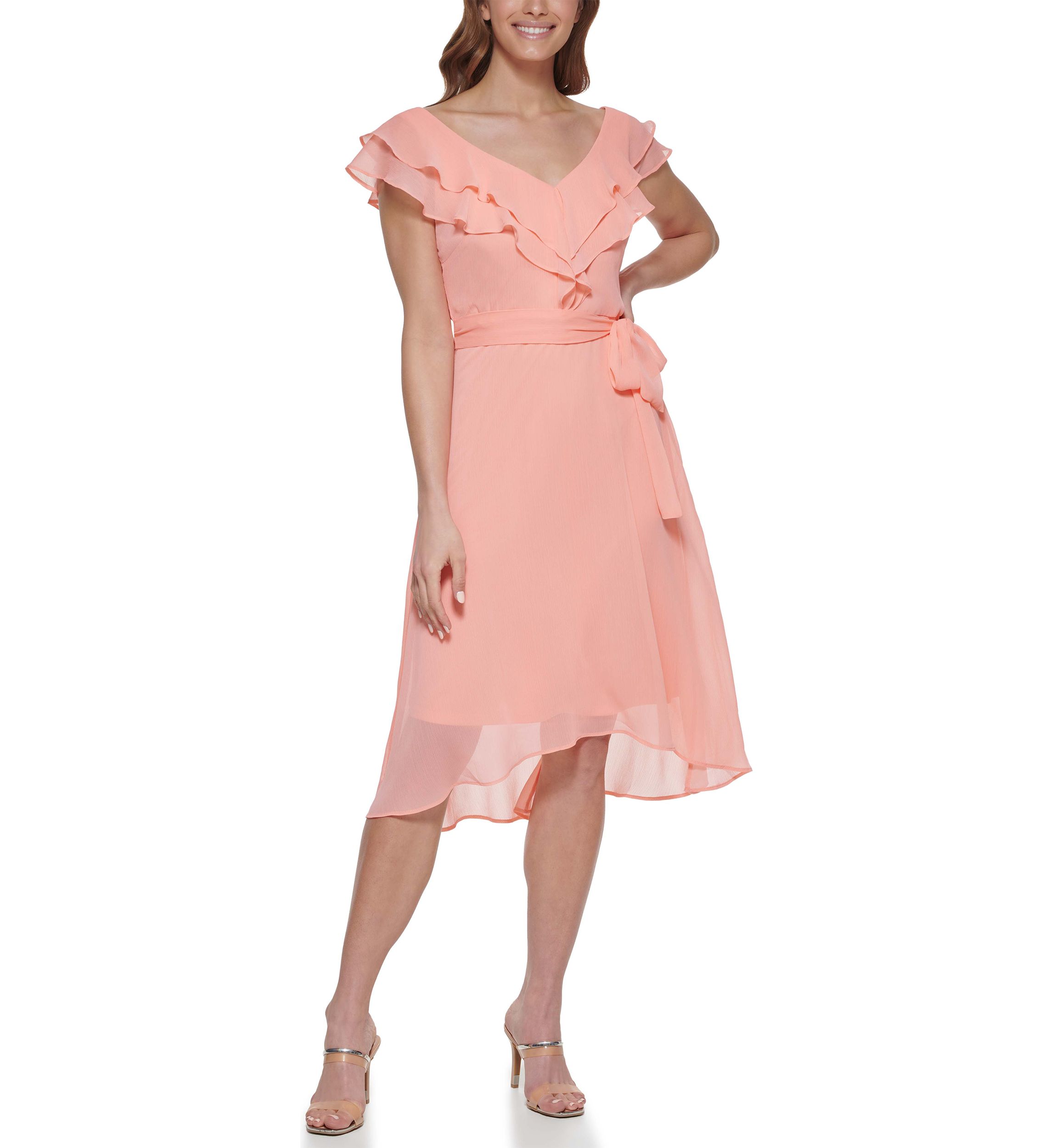 Womens Ruffled Midi Dress