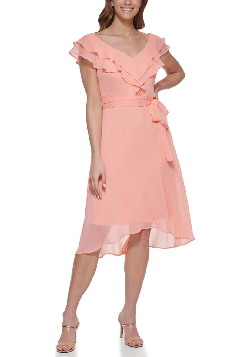 Womens Ruffled Midi Dress