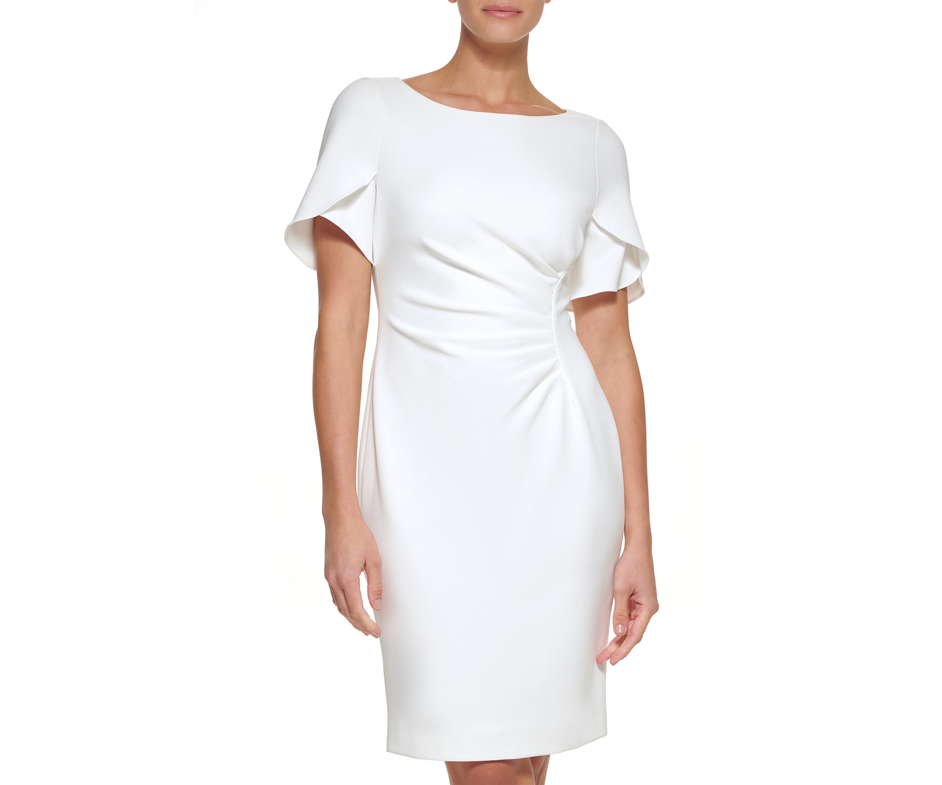 Womens Short Flutter Sleeve Solid Side Ruched Dress