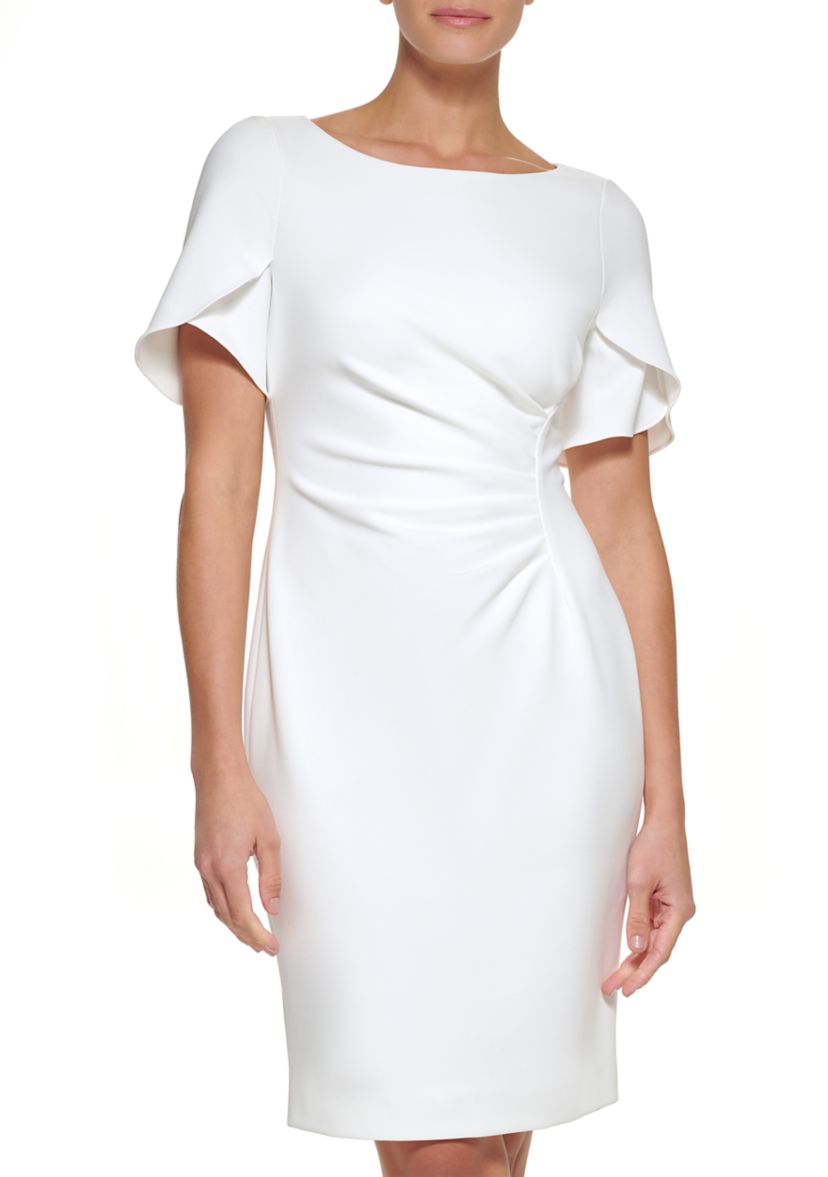 Womens Short Flutter Sleeve Solid Side Ruched Dress
