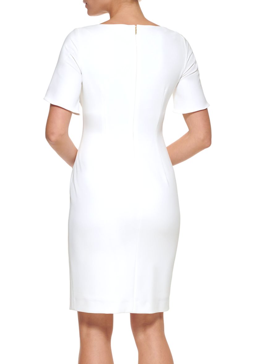 Womens Short Flutter Sleeve Solid Side Ruched Dress