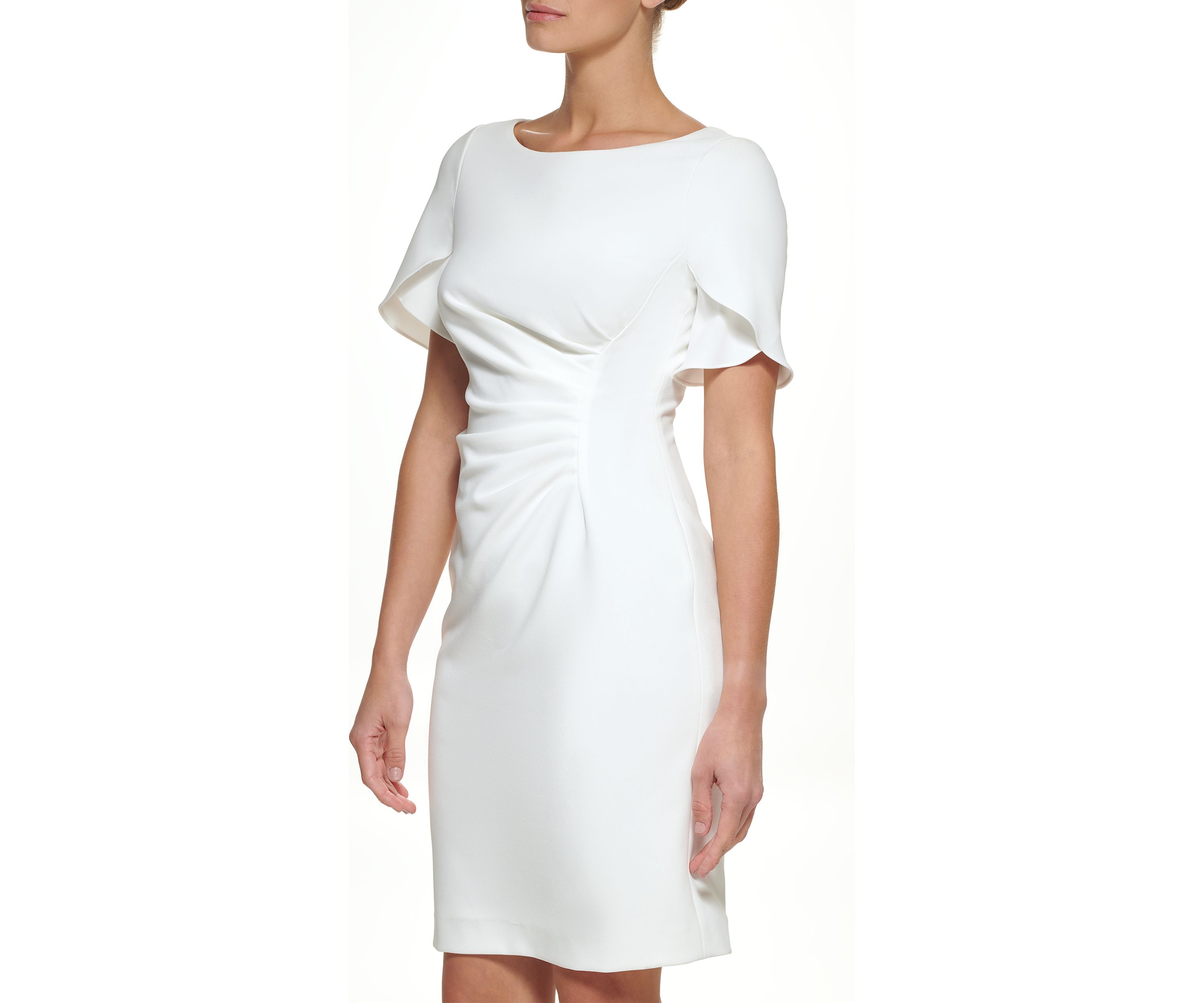 Womens Short Flutter Sleeve Solid Side Ruched Dress