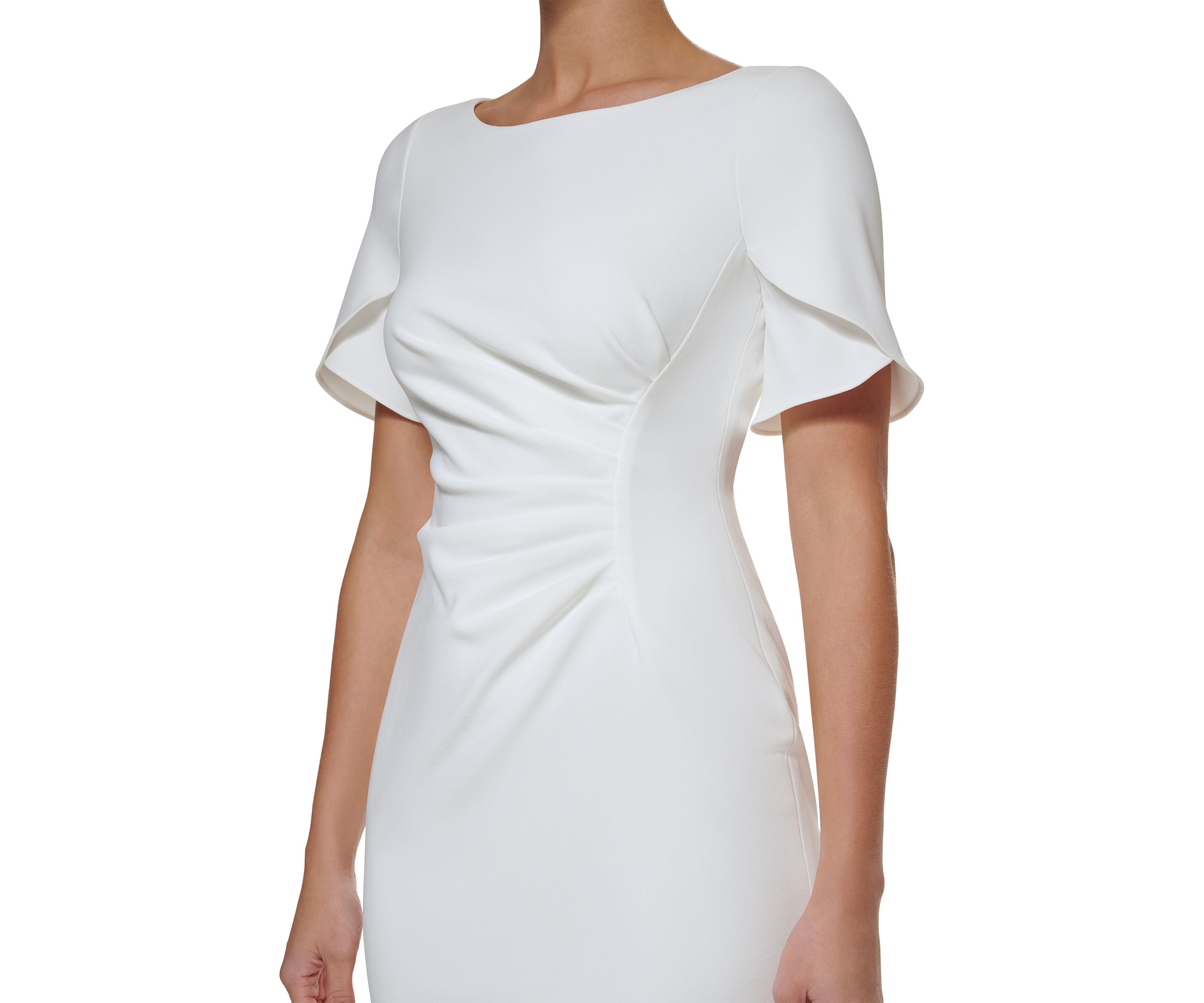 Womens Short Flutter Sleeve Solid Side Ruched Dress