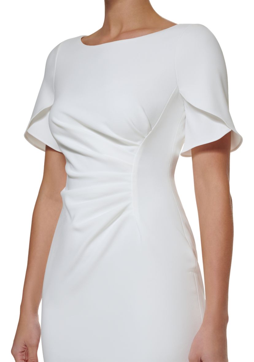 Womens Short Flutter Sleeve Solid Side Ruched Dress