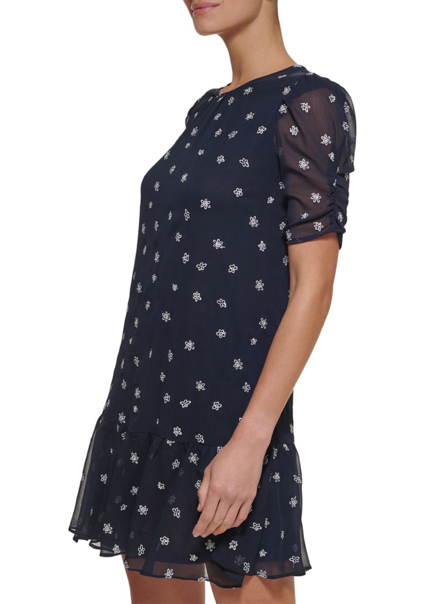 Womens Ruched Sleeve Floral Day Dress