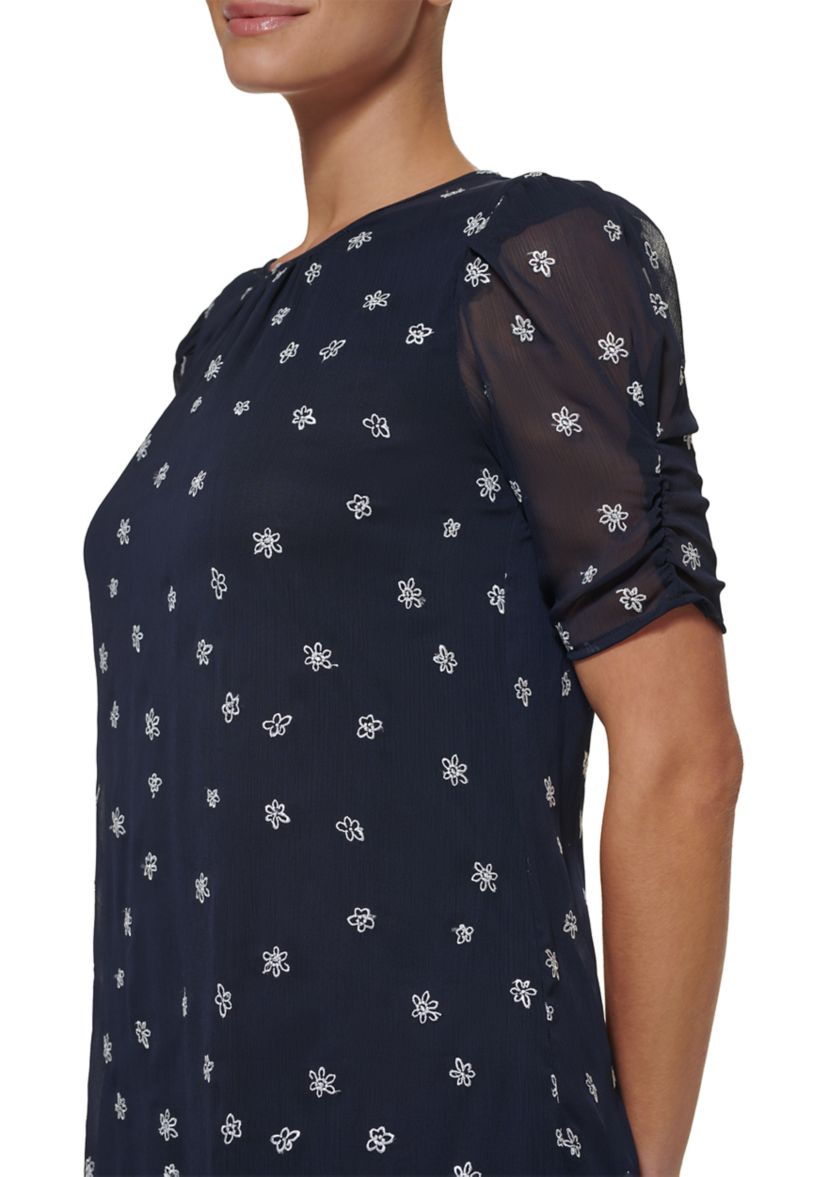 Womens Ruched Sleeve Floral Day Dress