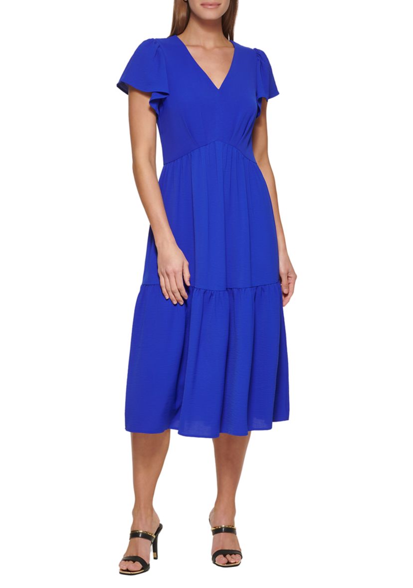 Womens V-Neck Tiered Dress