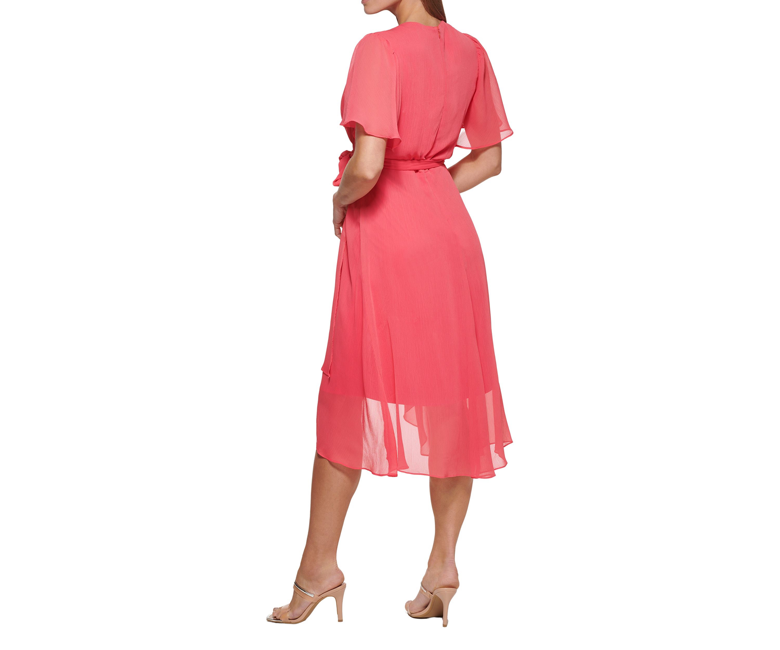 Womens Flutter Sleeve Wrap Dress