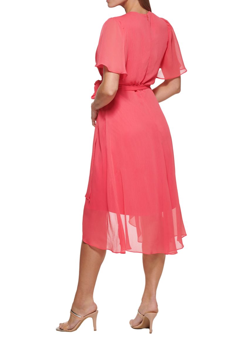 Womens Flutter Sleeve Wrap Dress
