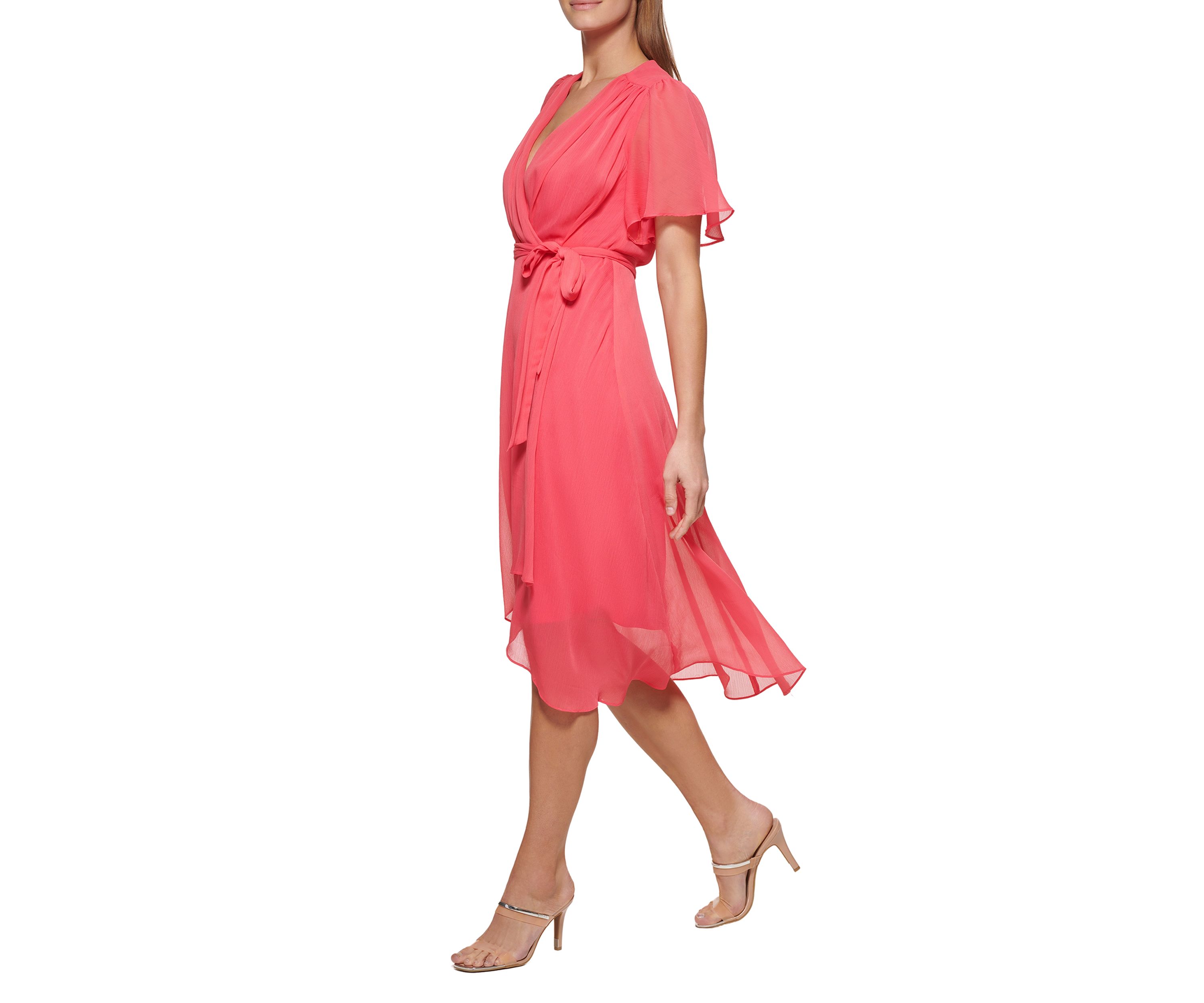 Womens Flutter Sleeve Wrap Dress