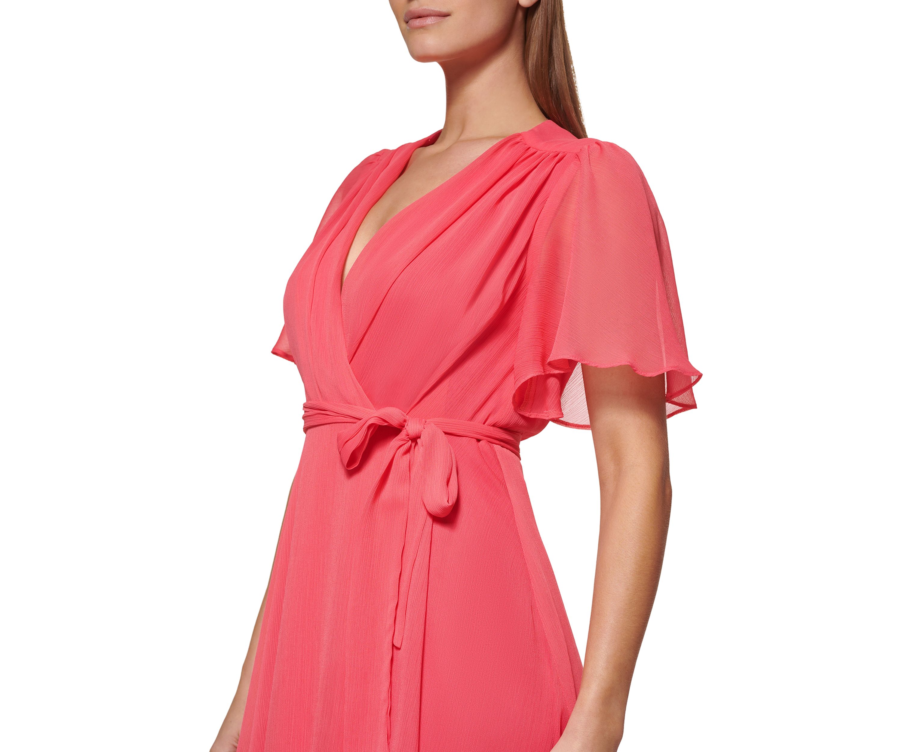 Womens Flutter Sleeve Wrap Dress