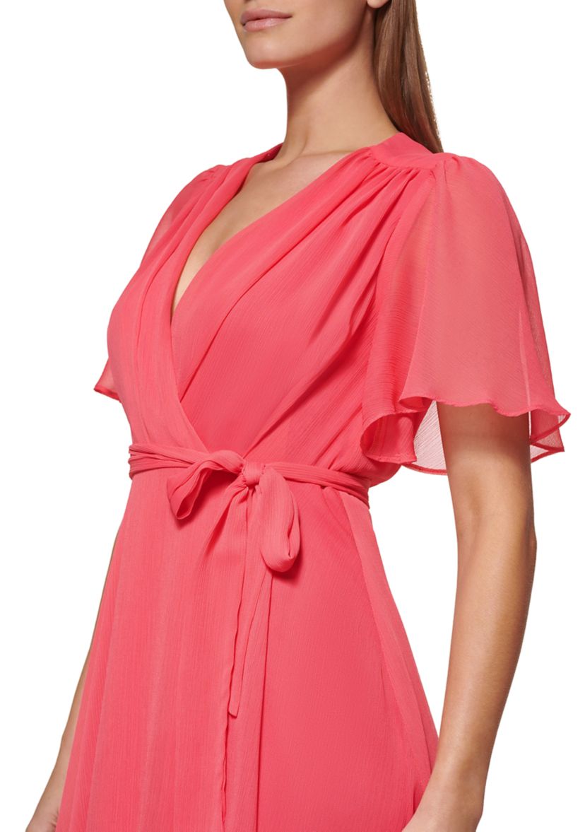Womens Flutter Sleeve Wrap Dress
