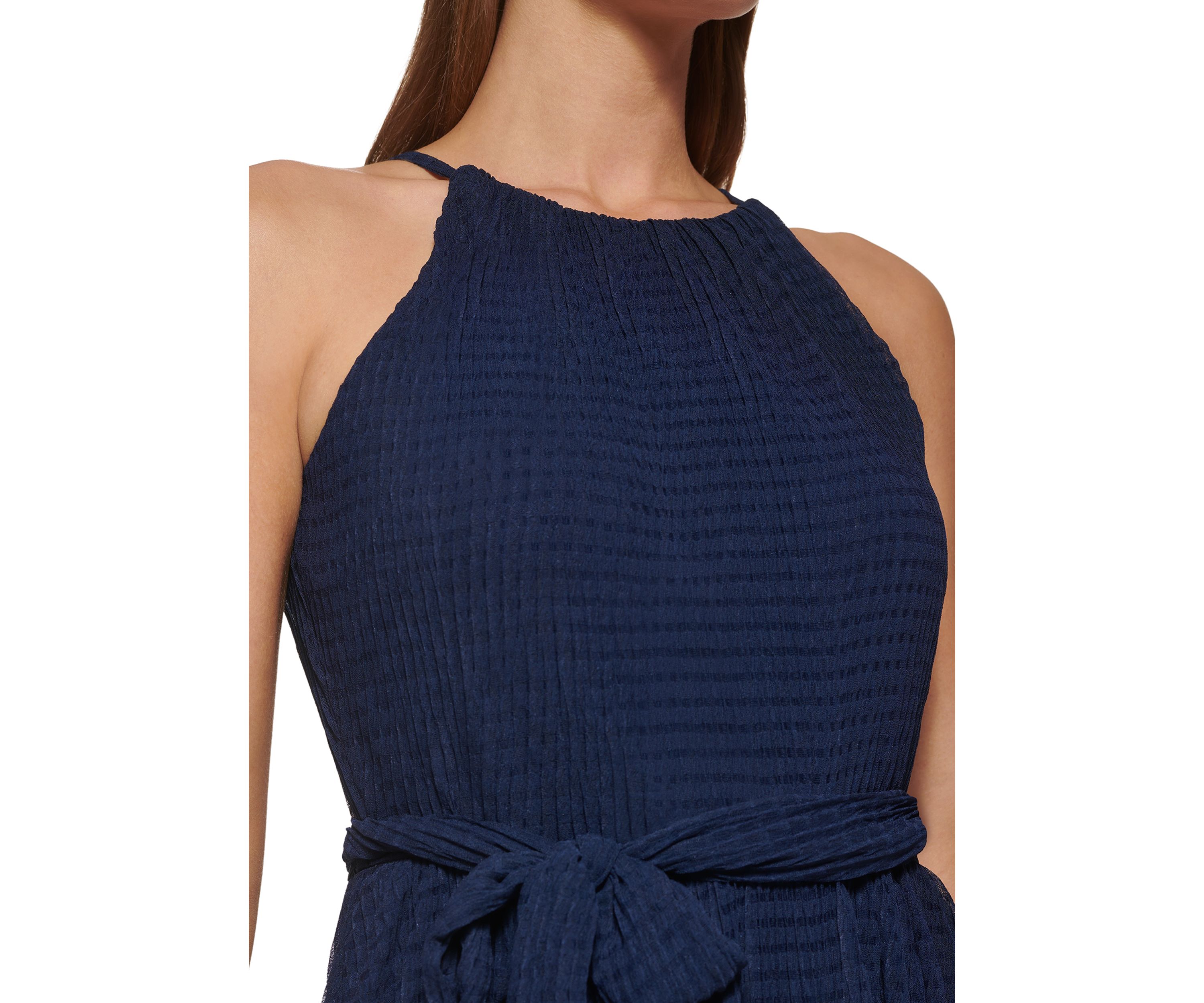 Womens Sleeveless Halter Belted Dress