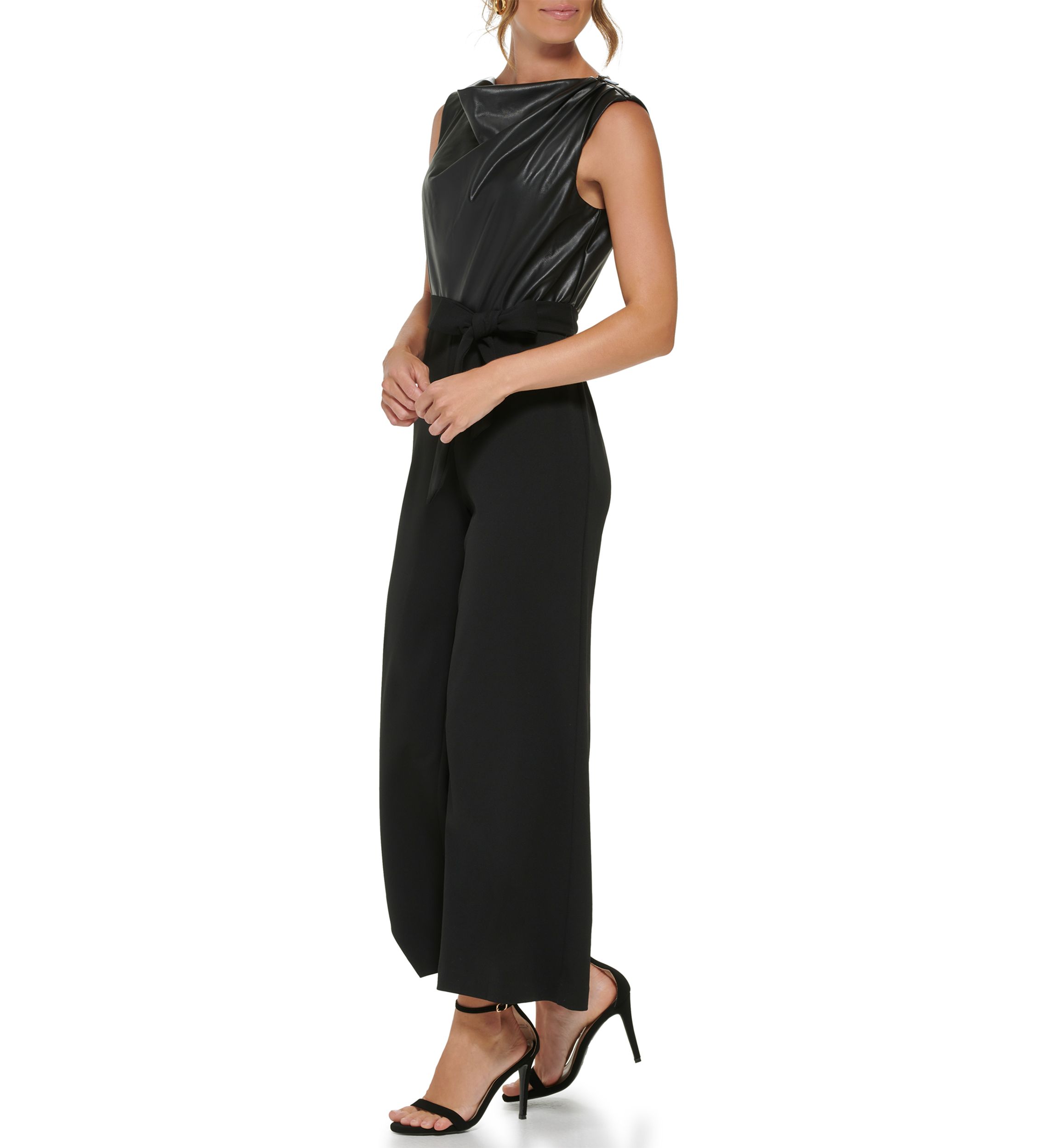 Womens Sleeveless Tie Waist Solid Jumpsuit 