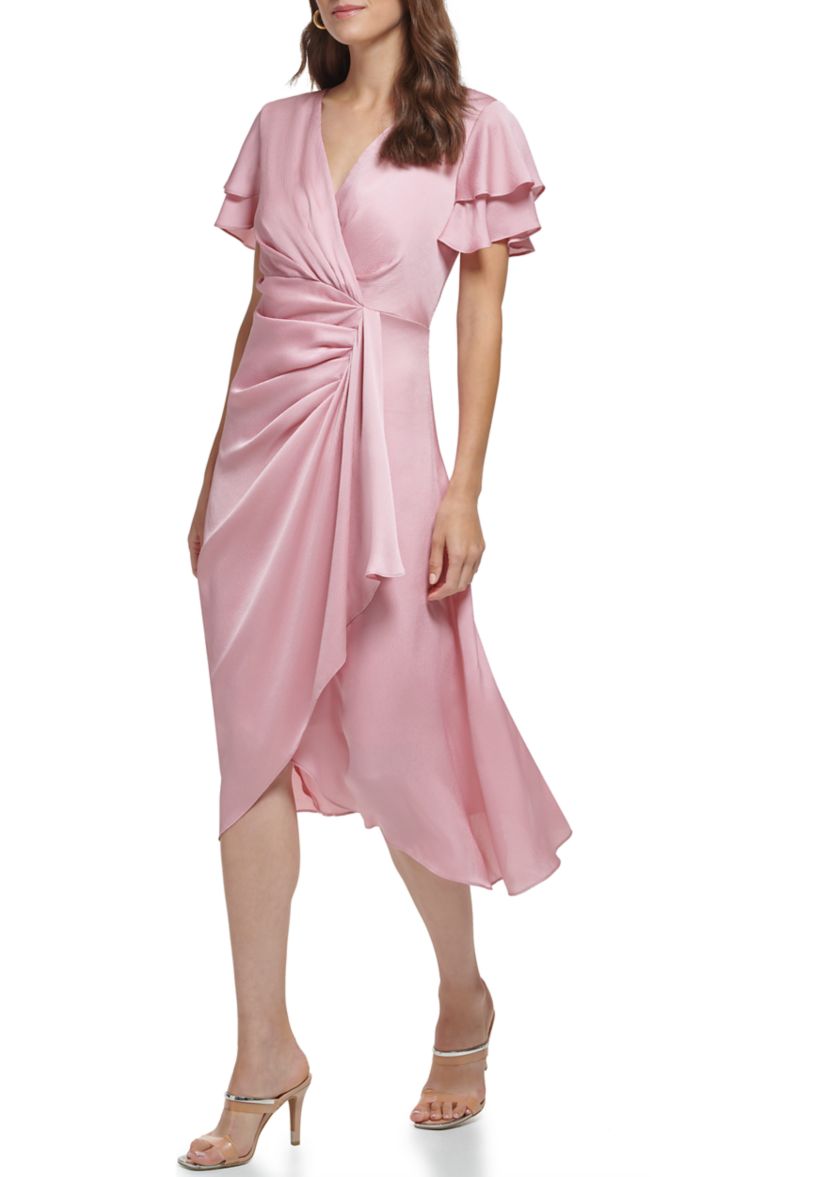dkny pink dress V-neck short-sleeve | while on Dkny Jeans Women's Ruched Bodice
