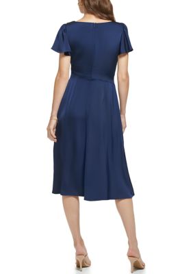 Women's Short Flutter Sleeve Solid Side Ruched Dress