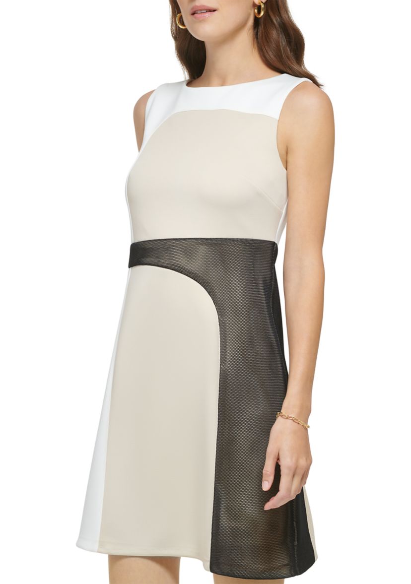 Womens Sleeveless Color Block A-Line Dress