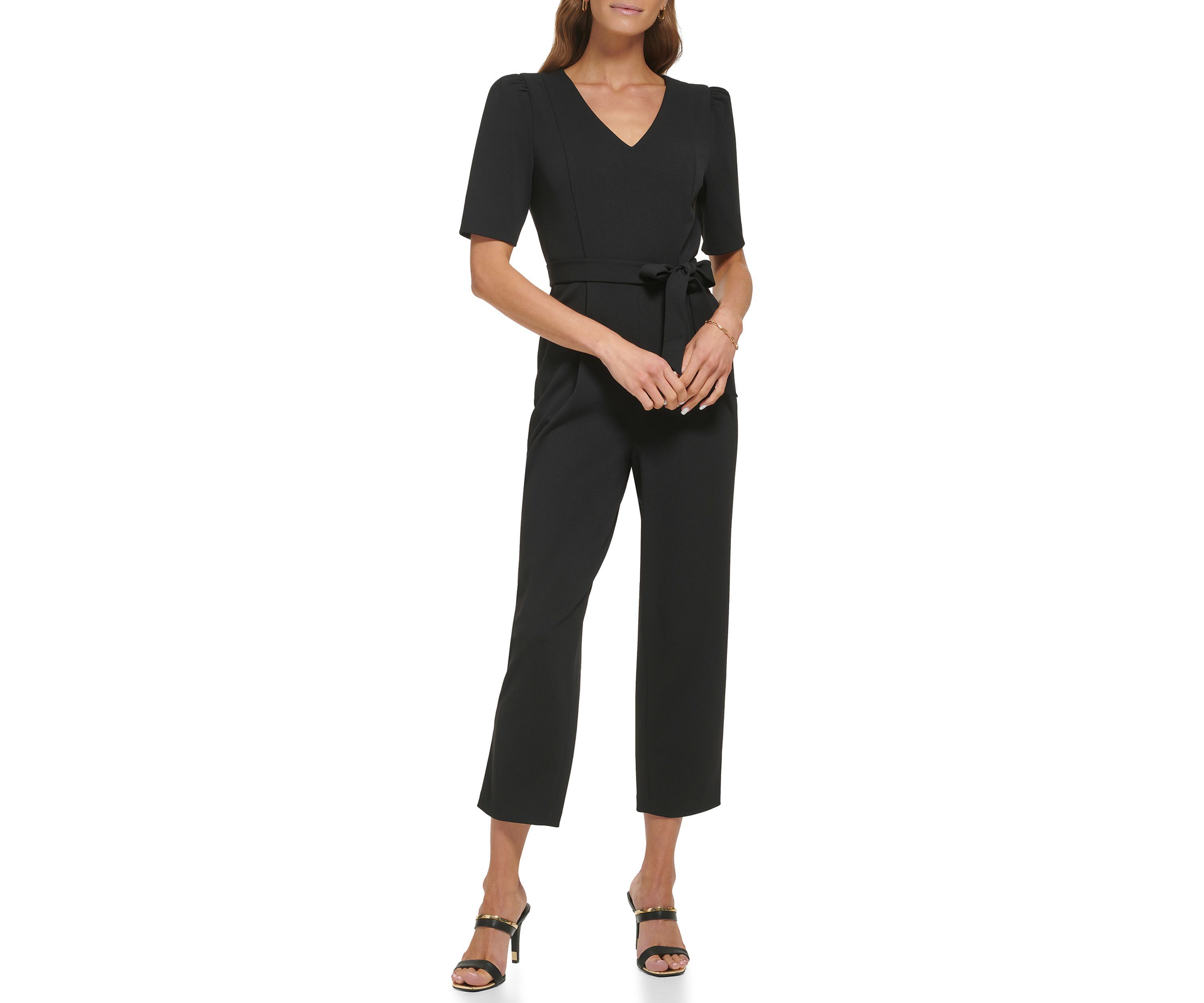 Womens Short Sleeve V-Neck Solid Slim Jumpsuit