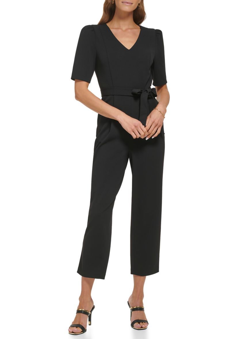 Womens Short Sleeve V-Neck Solid Slim Jumpsuit